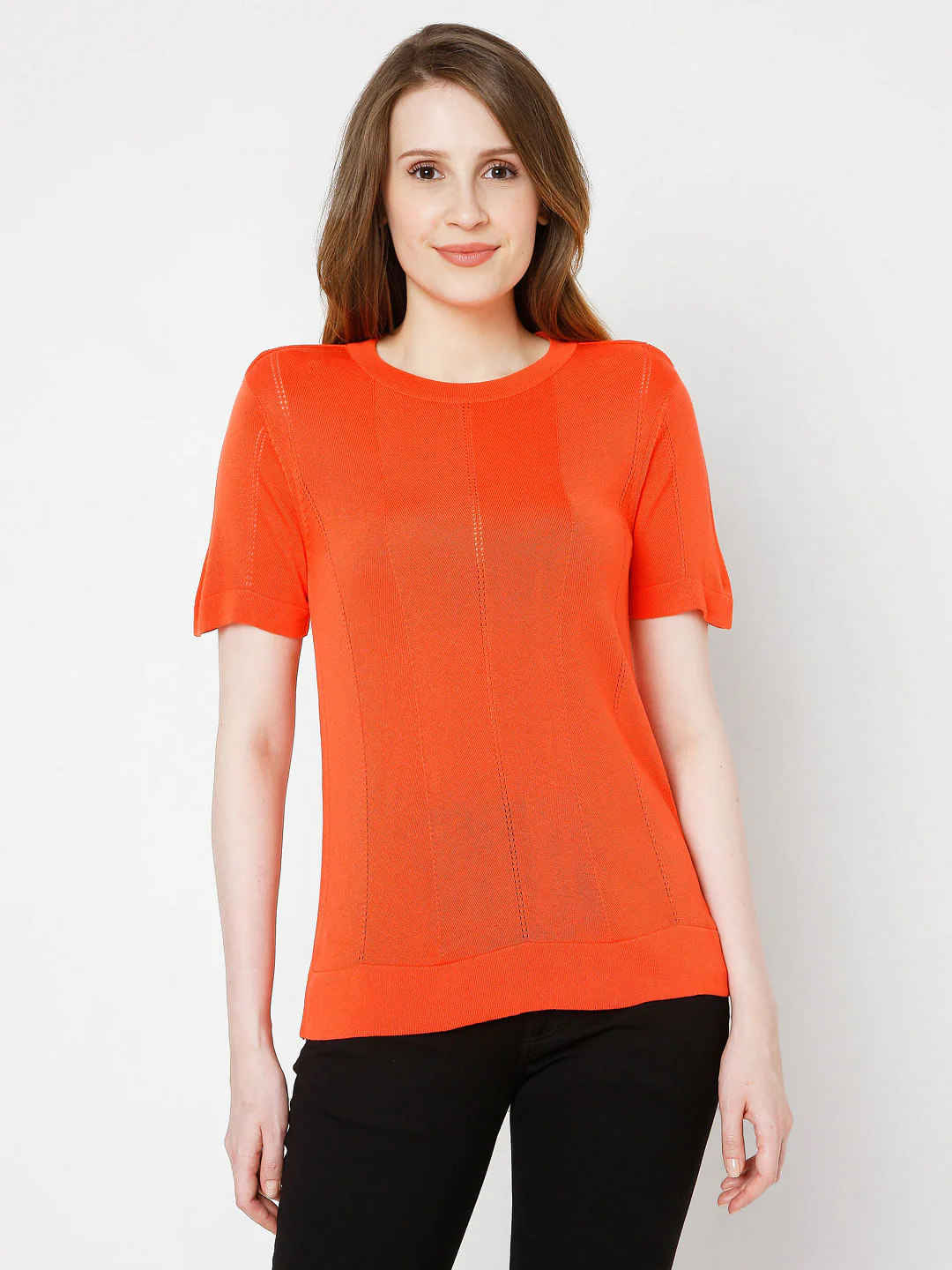 Orange Textured Knit Top - Image 2
