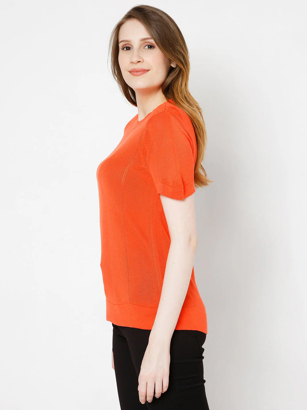 Orange Textured Knit Top - Image 3