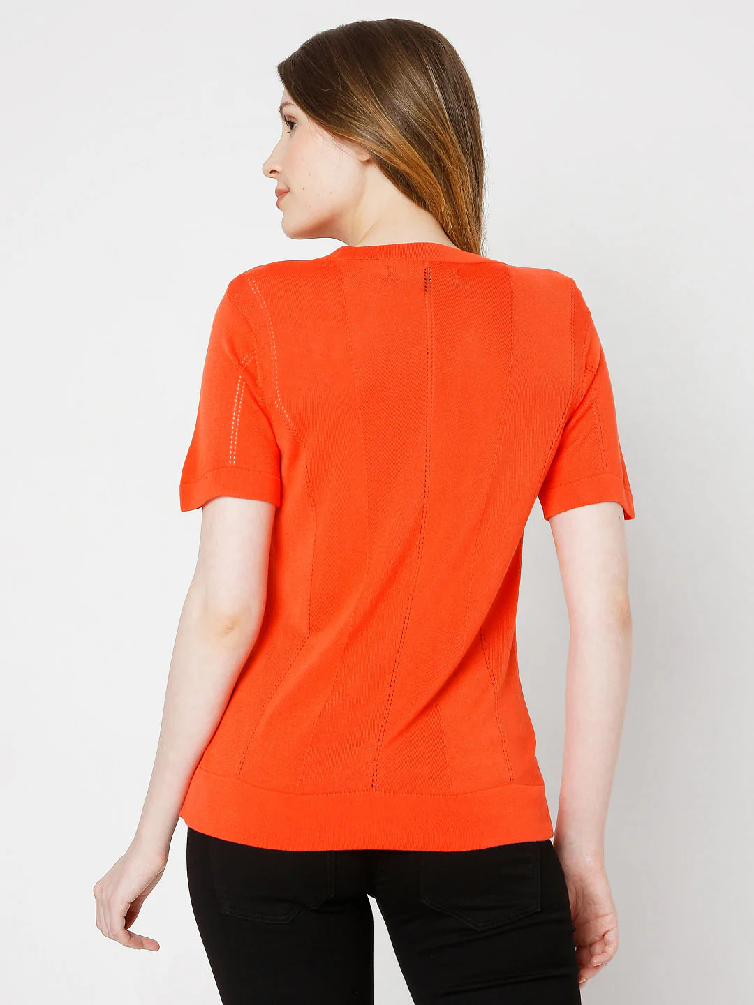 Orange Textured Knit Top - Image 4