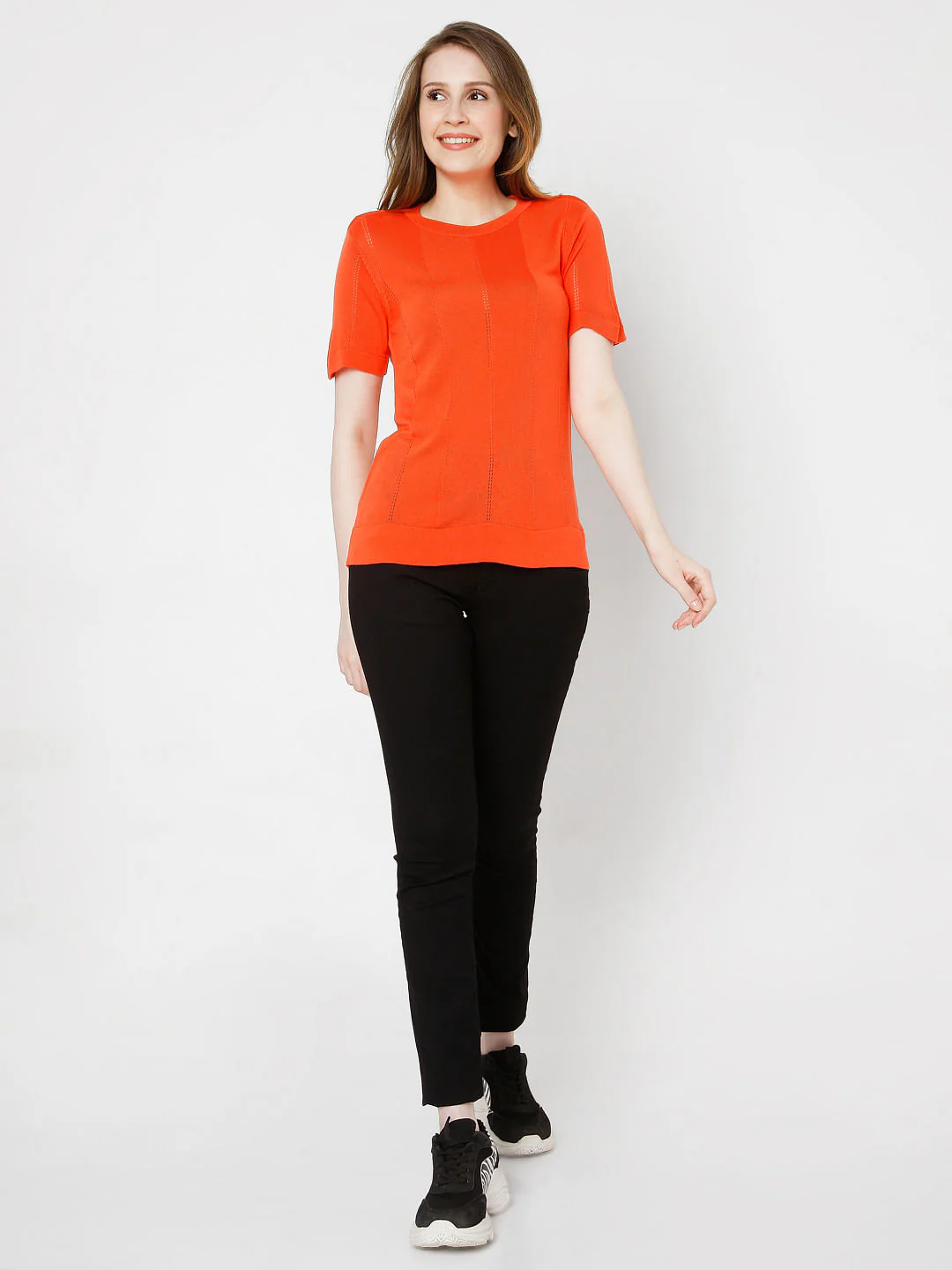 Orange Textured Knit Top - Image 5
