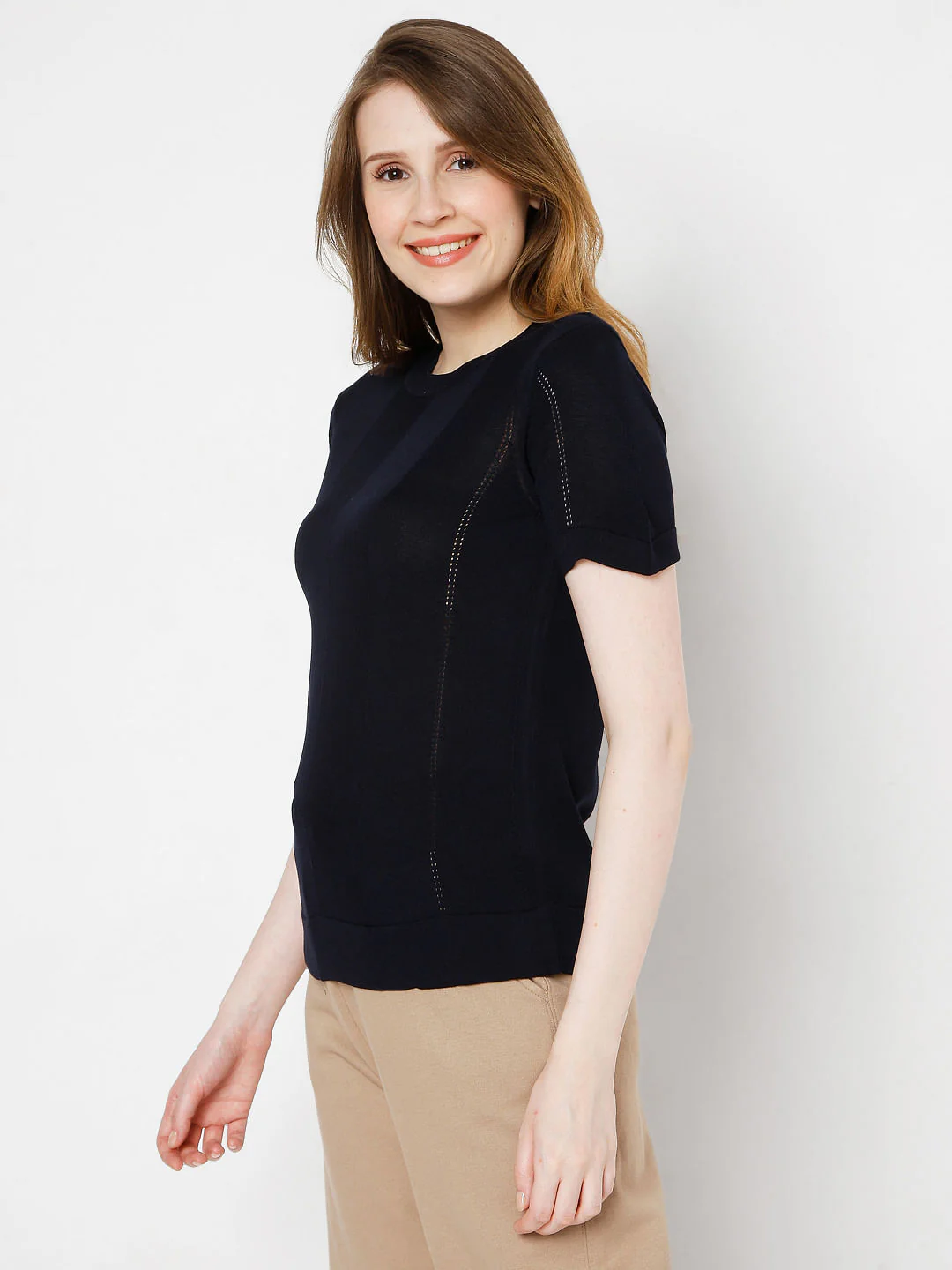 Navy Blue Textured Knit Top - Image 3