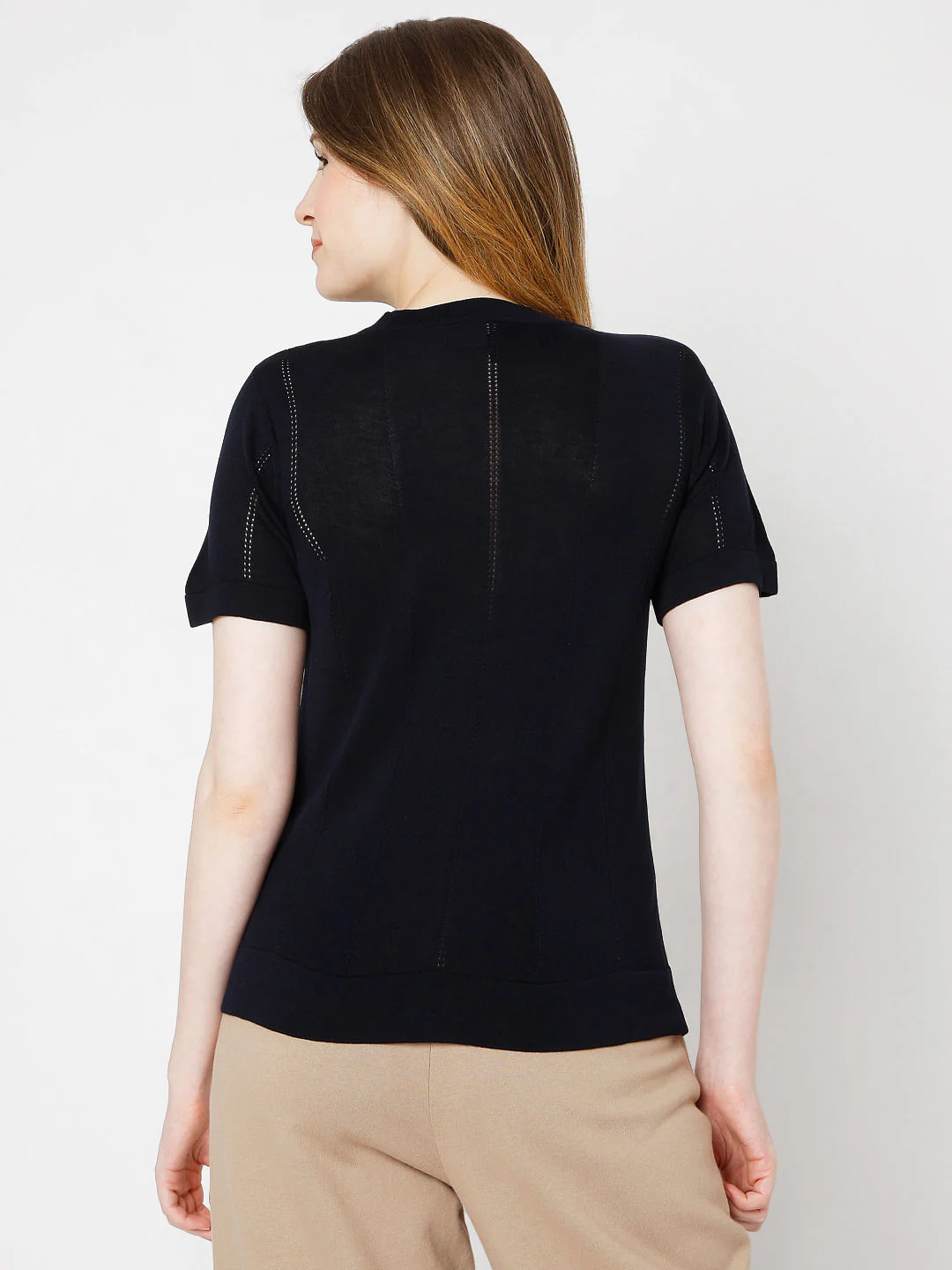 Navy Blue Textured Knit Top - Image 4