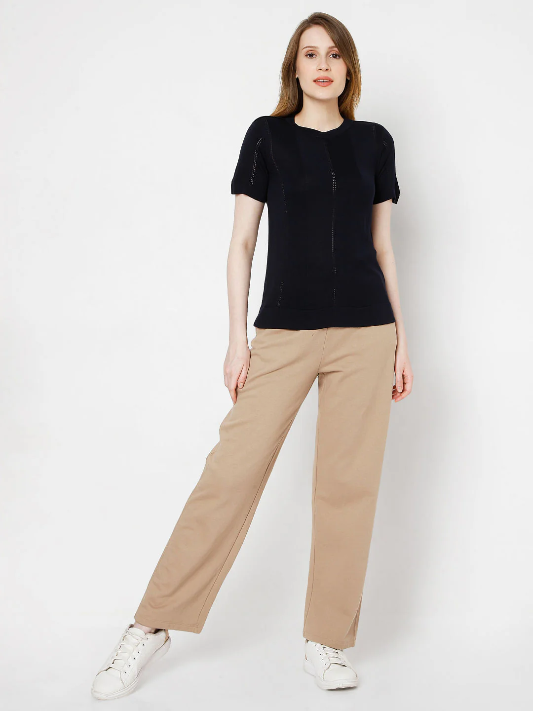 Navy Blue Textured Knit Top - Image 5