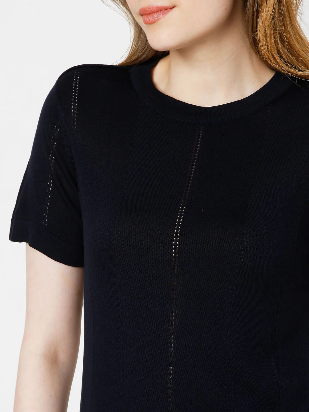 Navy Blue Textured Knit Top - Image 6