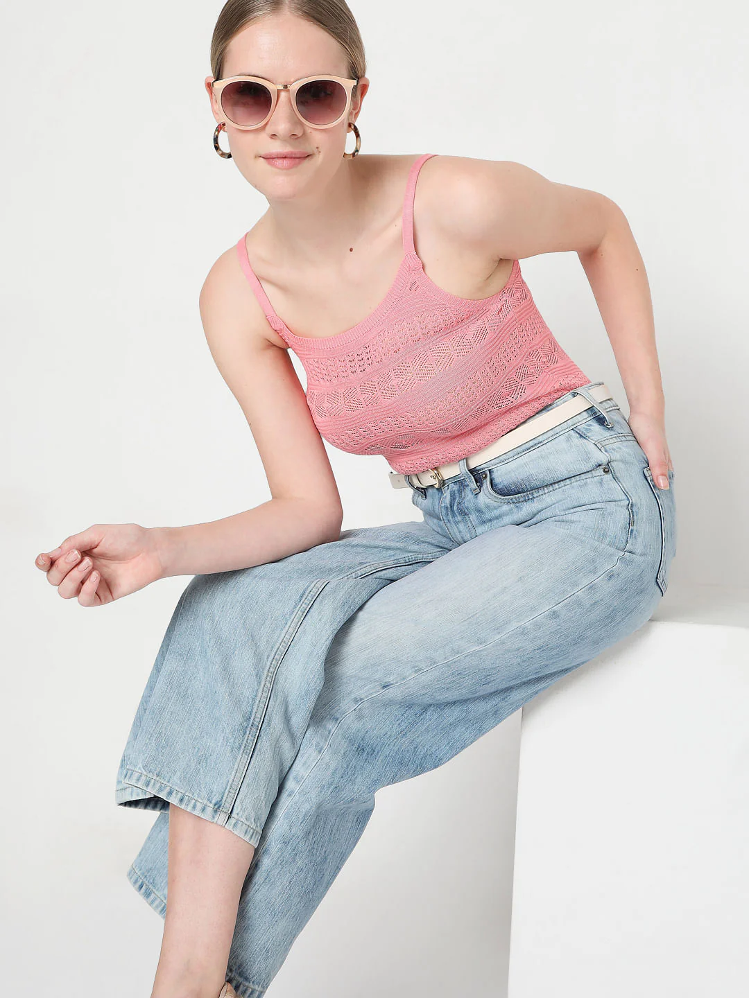 Pink Crochet Knit Top