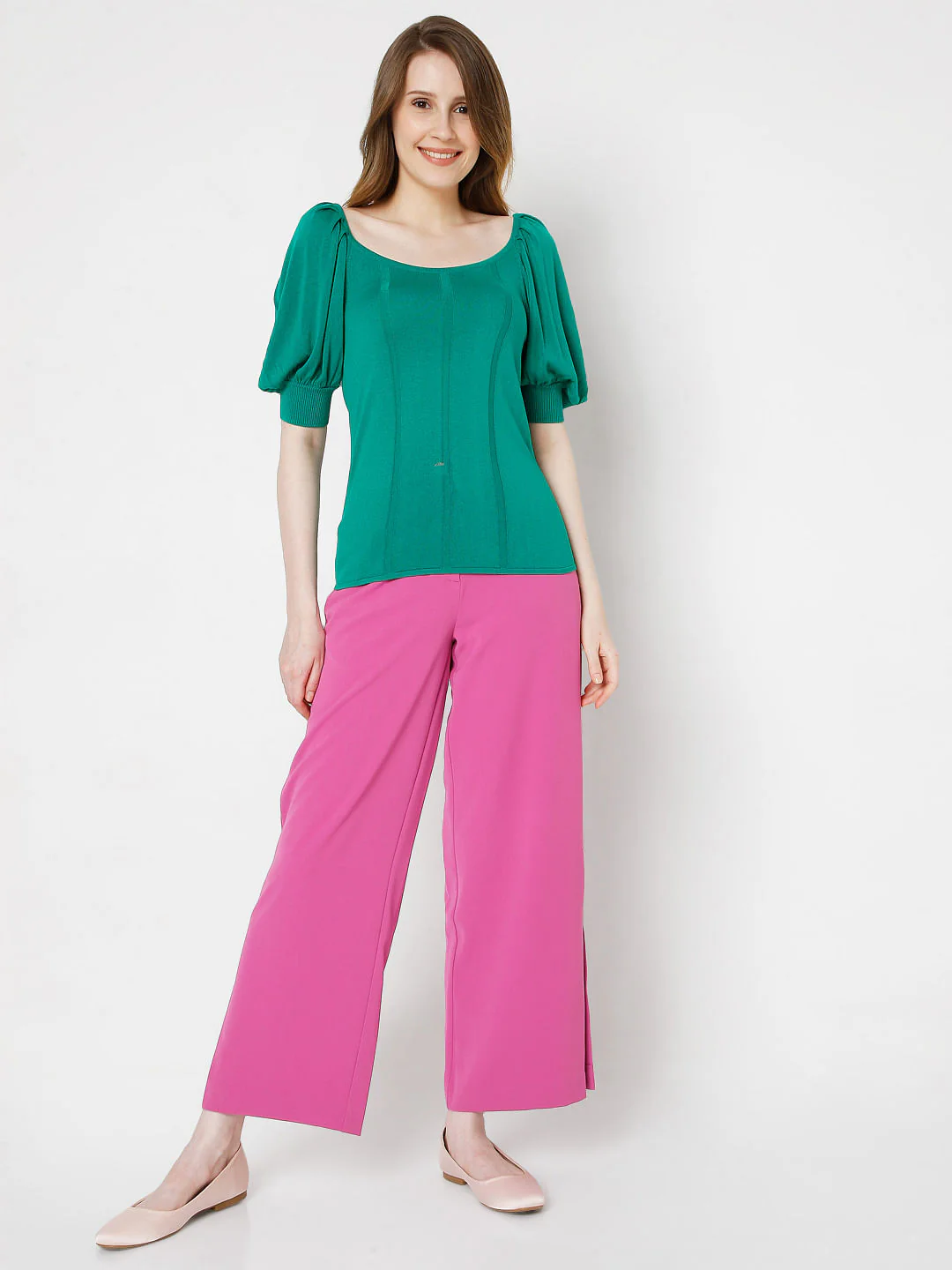 Green Puff Sleeves Knit Top - Image 5