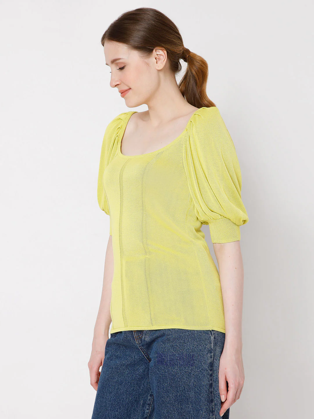 Yellow Puff Sleeves Knit Top - Image 3