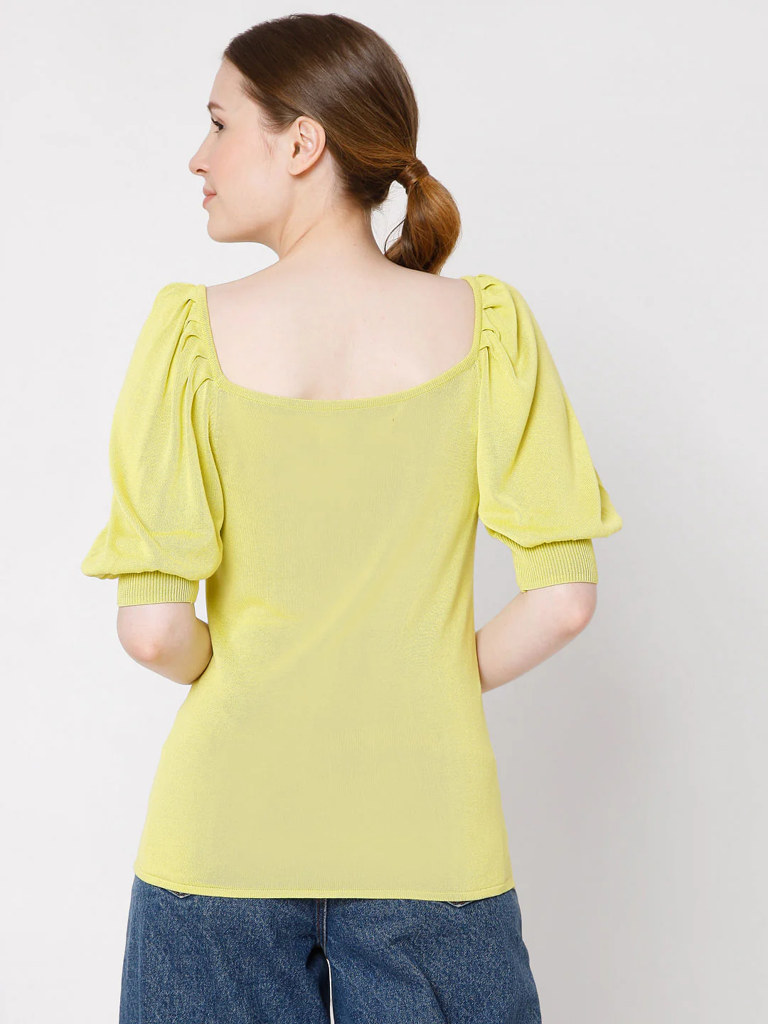 Yellow Puff Sleeves Knit Top - Image 4