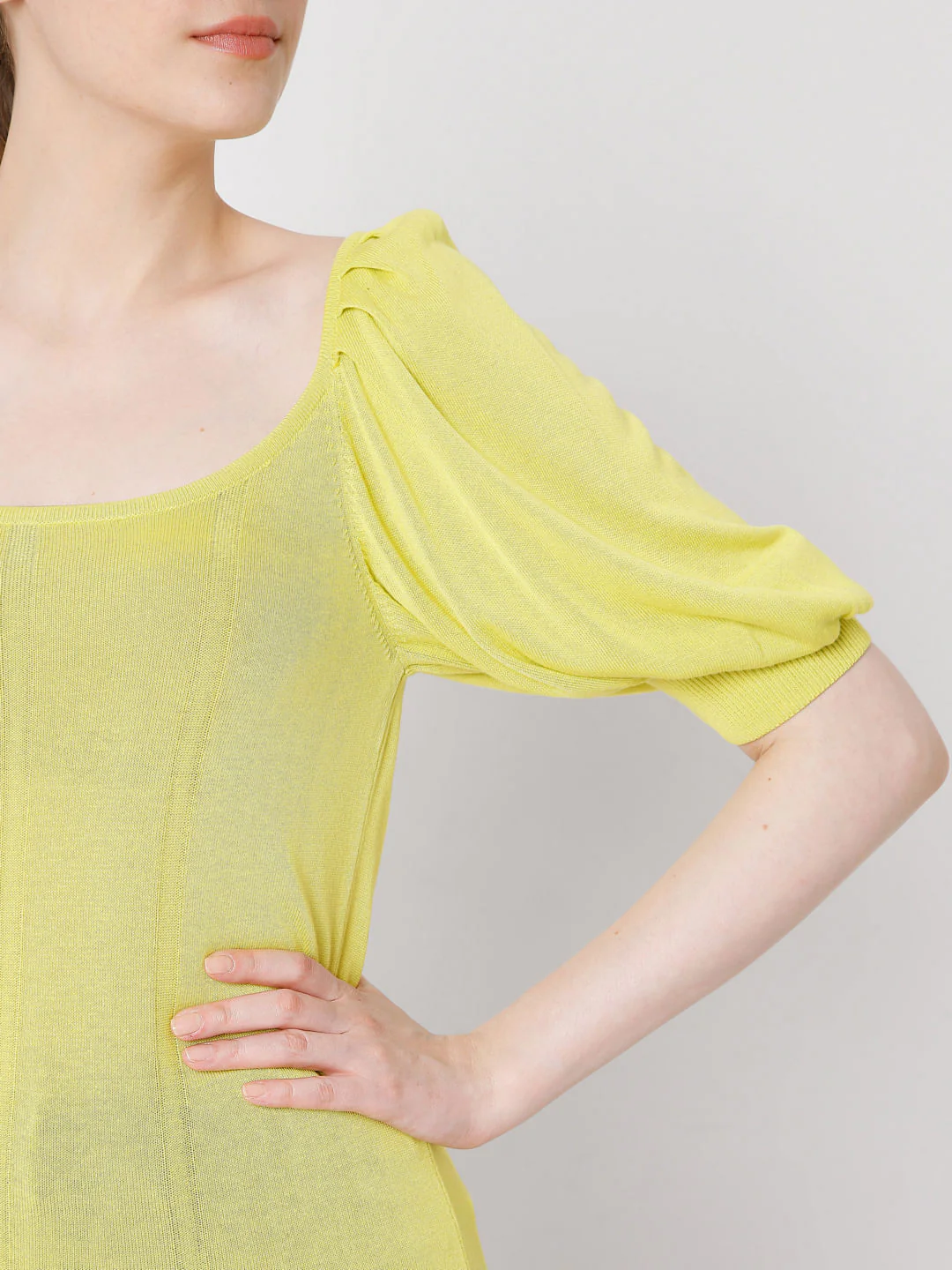 Yellow Puff Sleeves Knit Top - Image 6