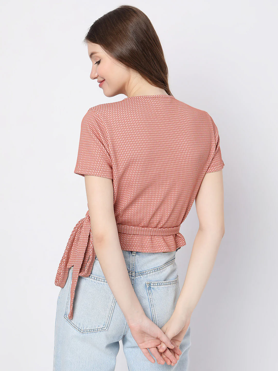 Orange Printed Wrap Top - Image 4