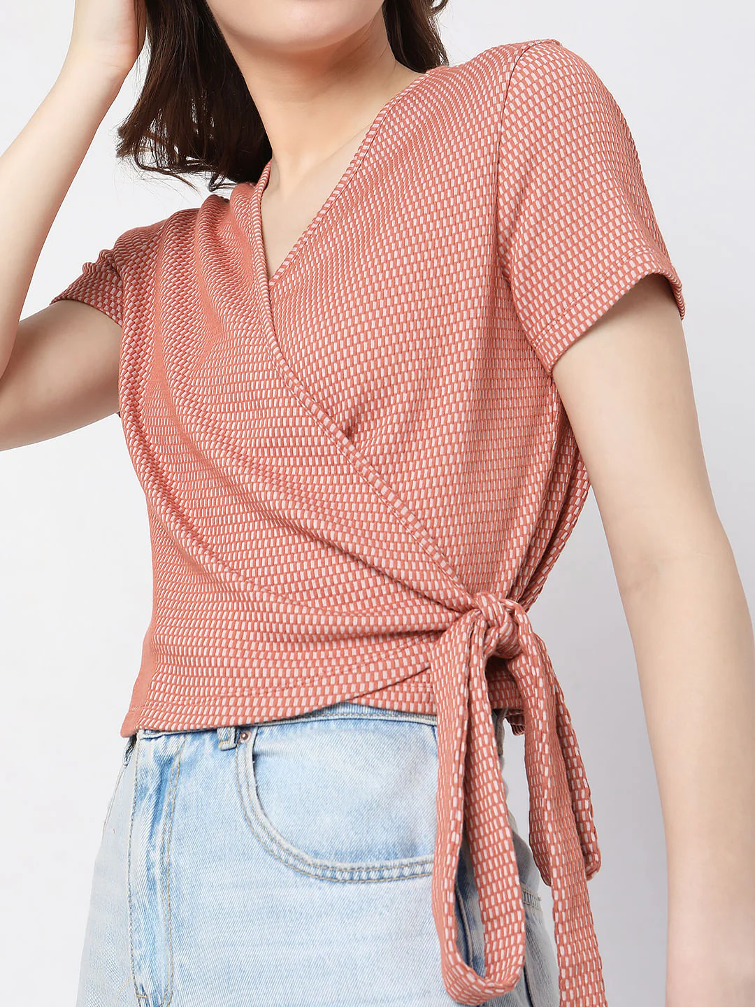 Orange Printed Wrap Top - Image 6