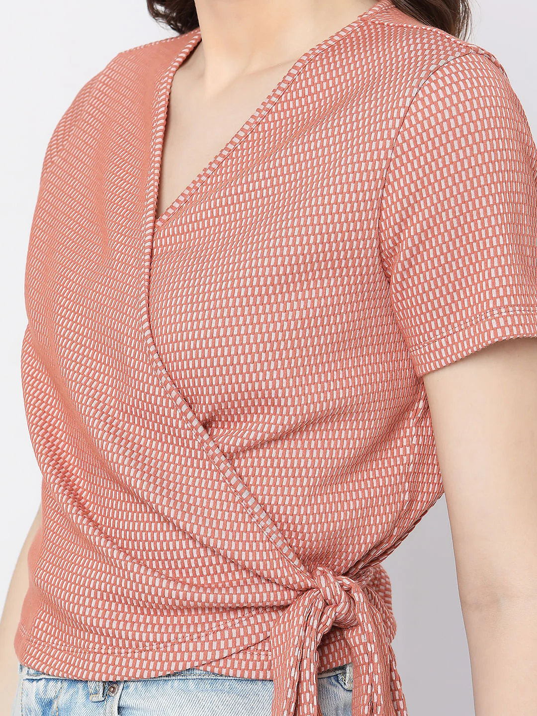 Orange Printed Wrap Top - Image 8