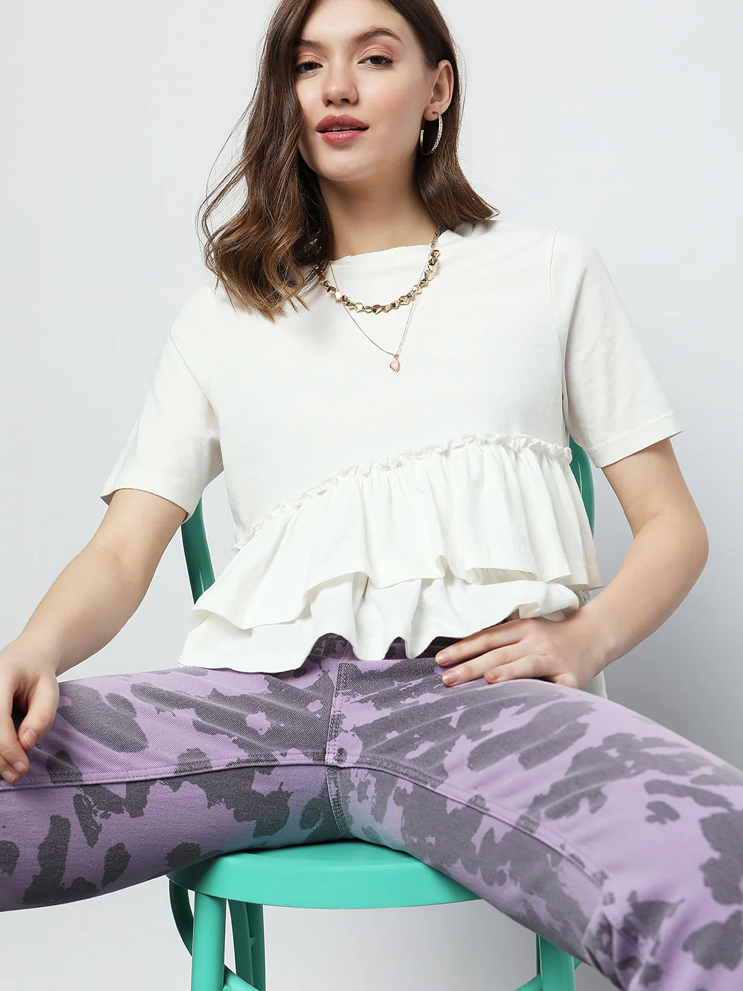 White Ruffle Detail Knit Top - Image 3