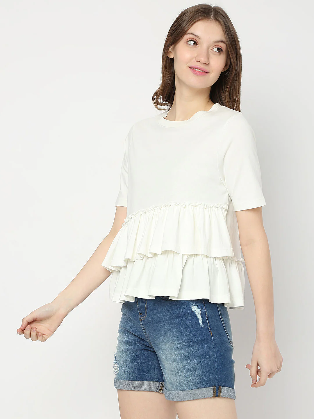 White Ruffle Detail Knit Top - Image 4