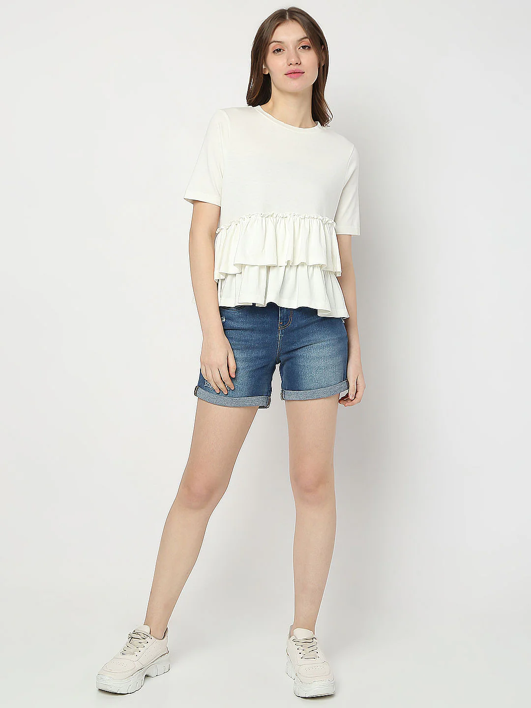 White Ruffle Detail Knit Top - Image 6