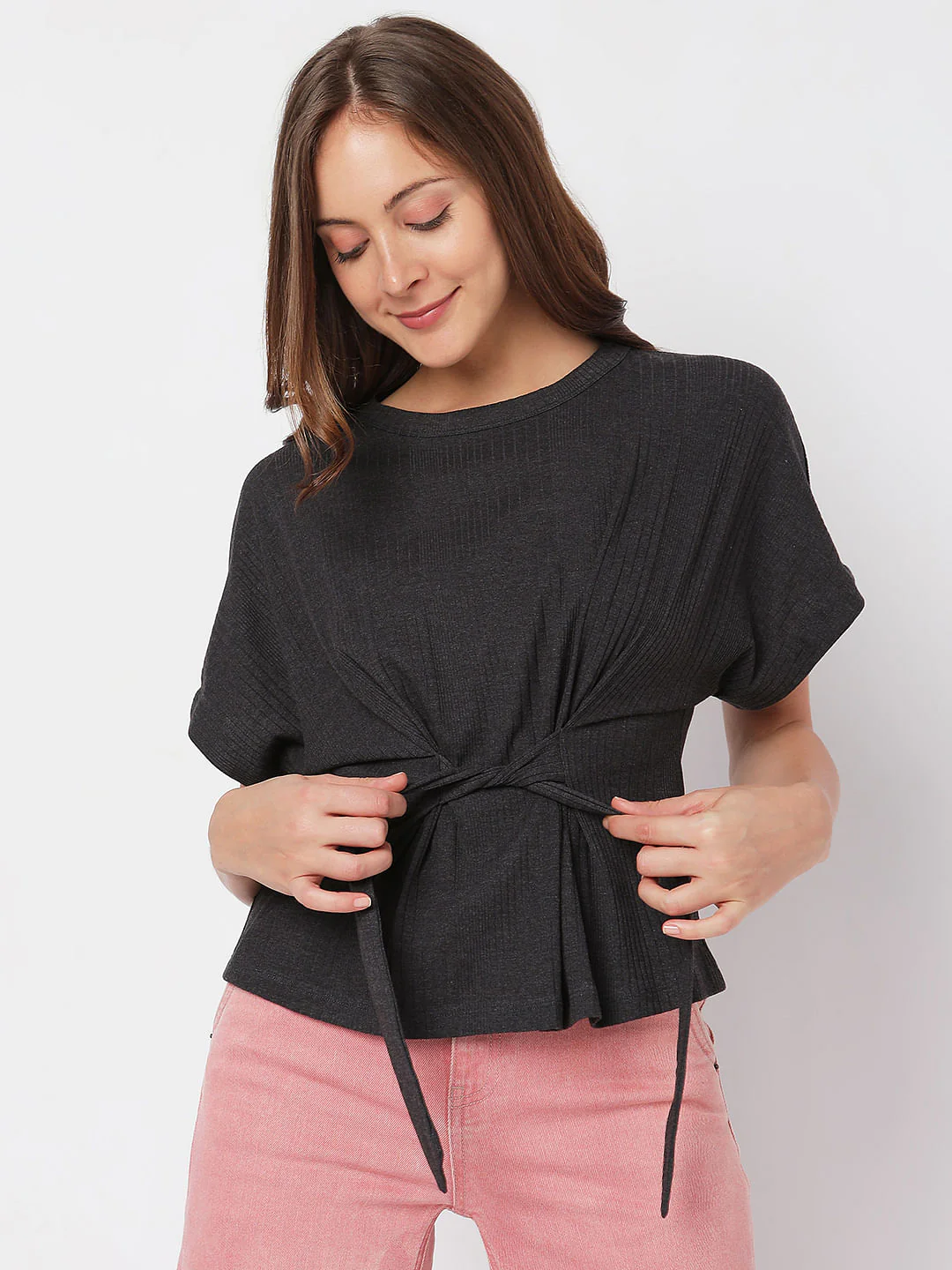 Black Front Tie Knit Top - Image 2