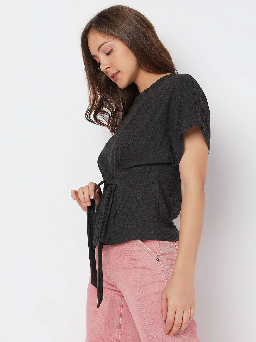 Black Front Tie Knit Top - Image 3
