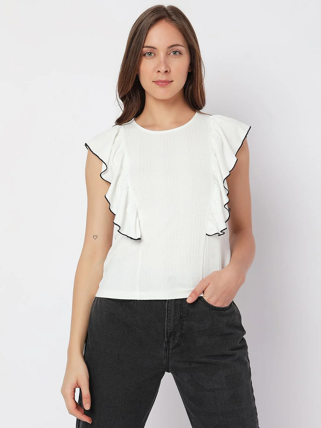 White Ruffle Detail Knit Top - Image 2