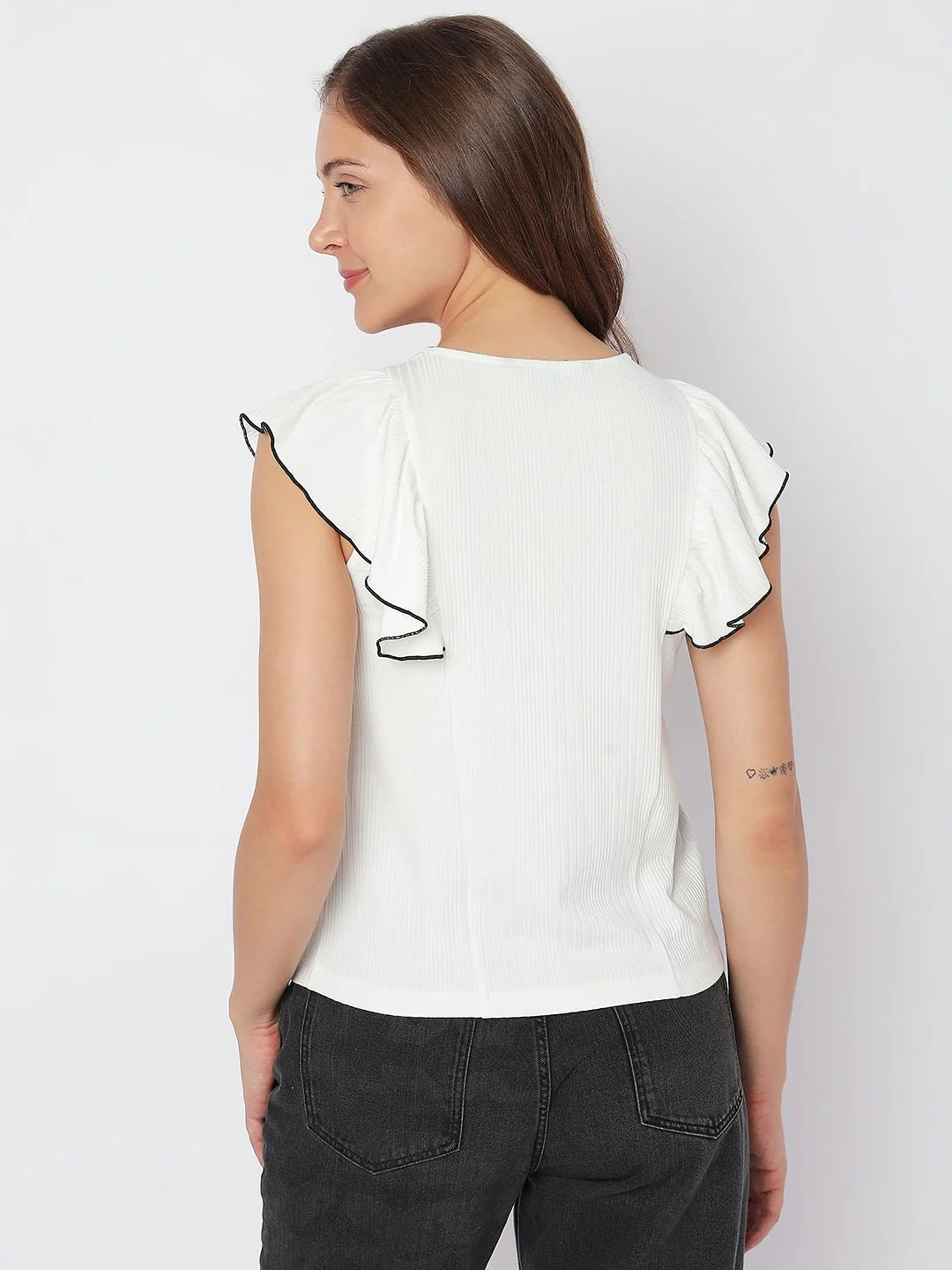 White Ruffle Detail Knit Top - Image 4