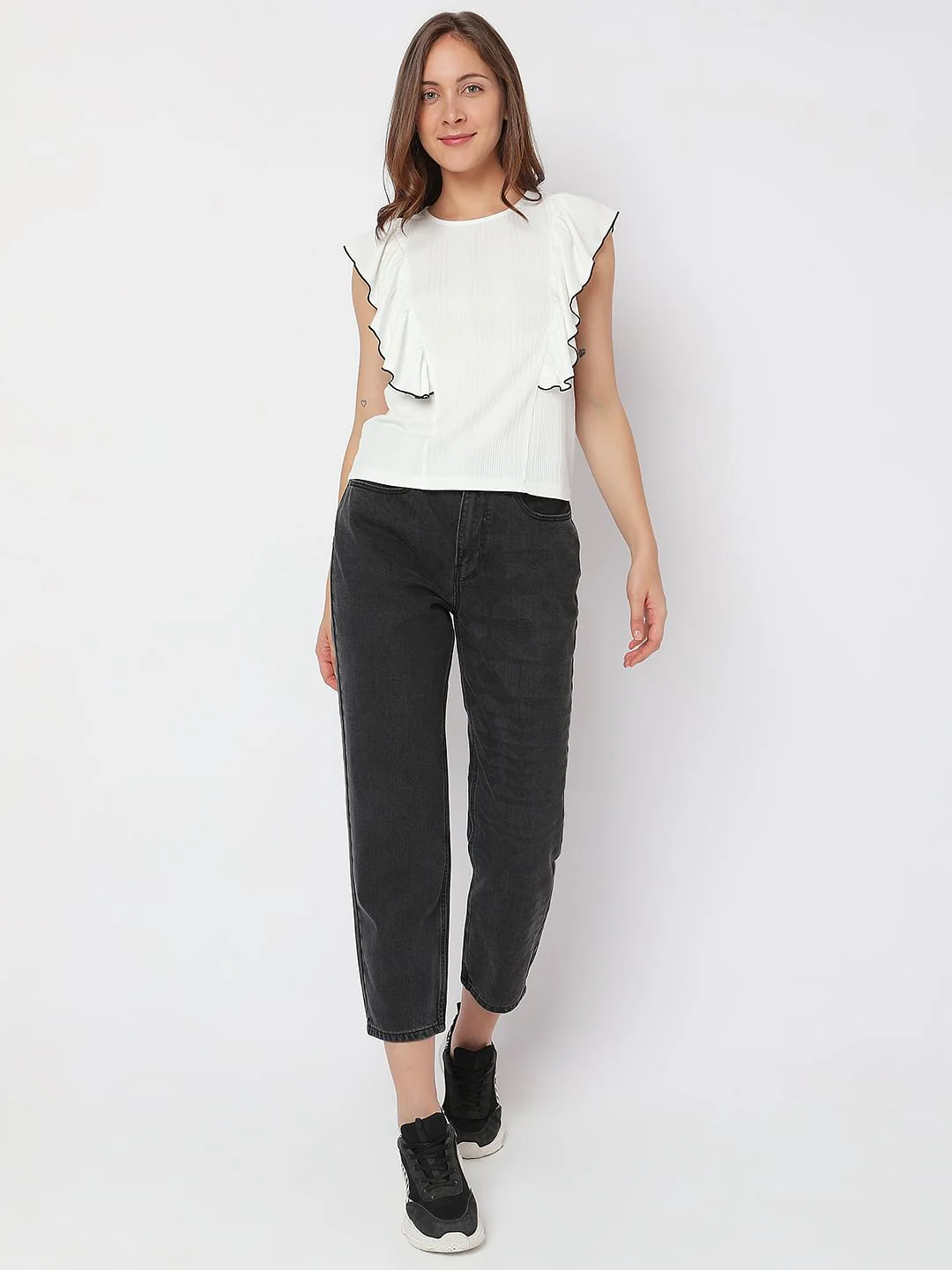 White Ruffle Detail Knit Top - Image 5