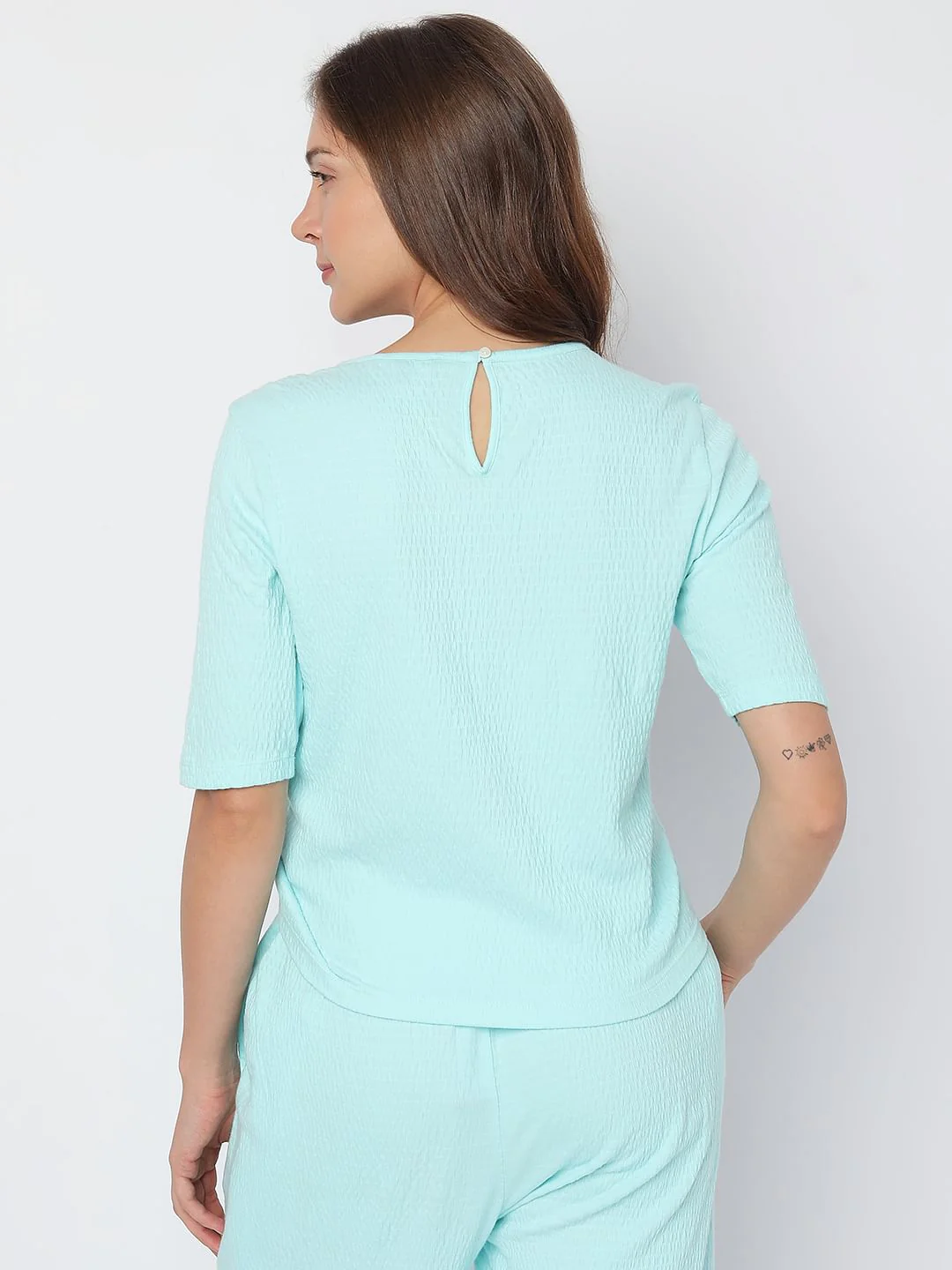 Aqua Blue Ruched Detail Co-Ord Top - Image 4