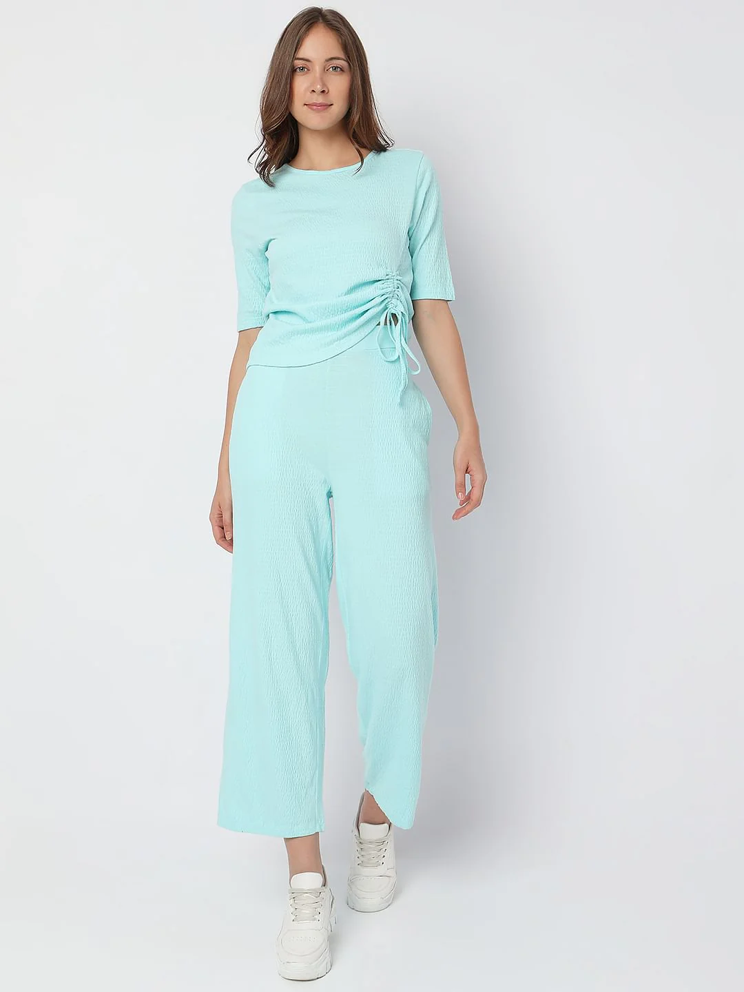 Aqua Blue Ruched Detail Co-Ord Top - Image 5