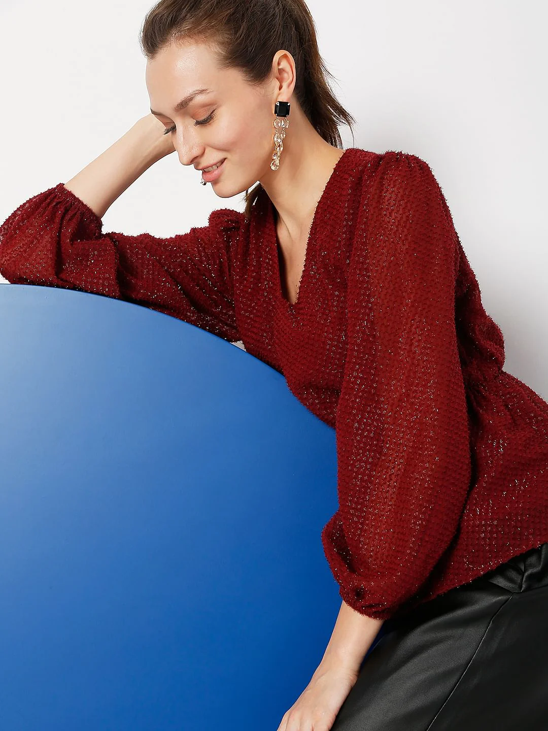 Maroon V-Neck Top