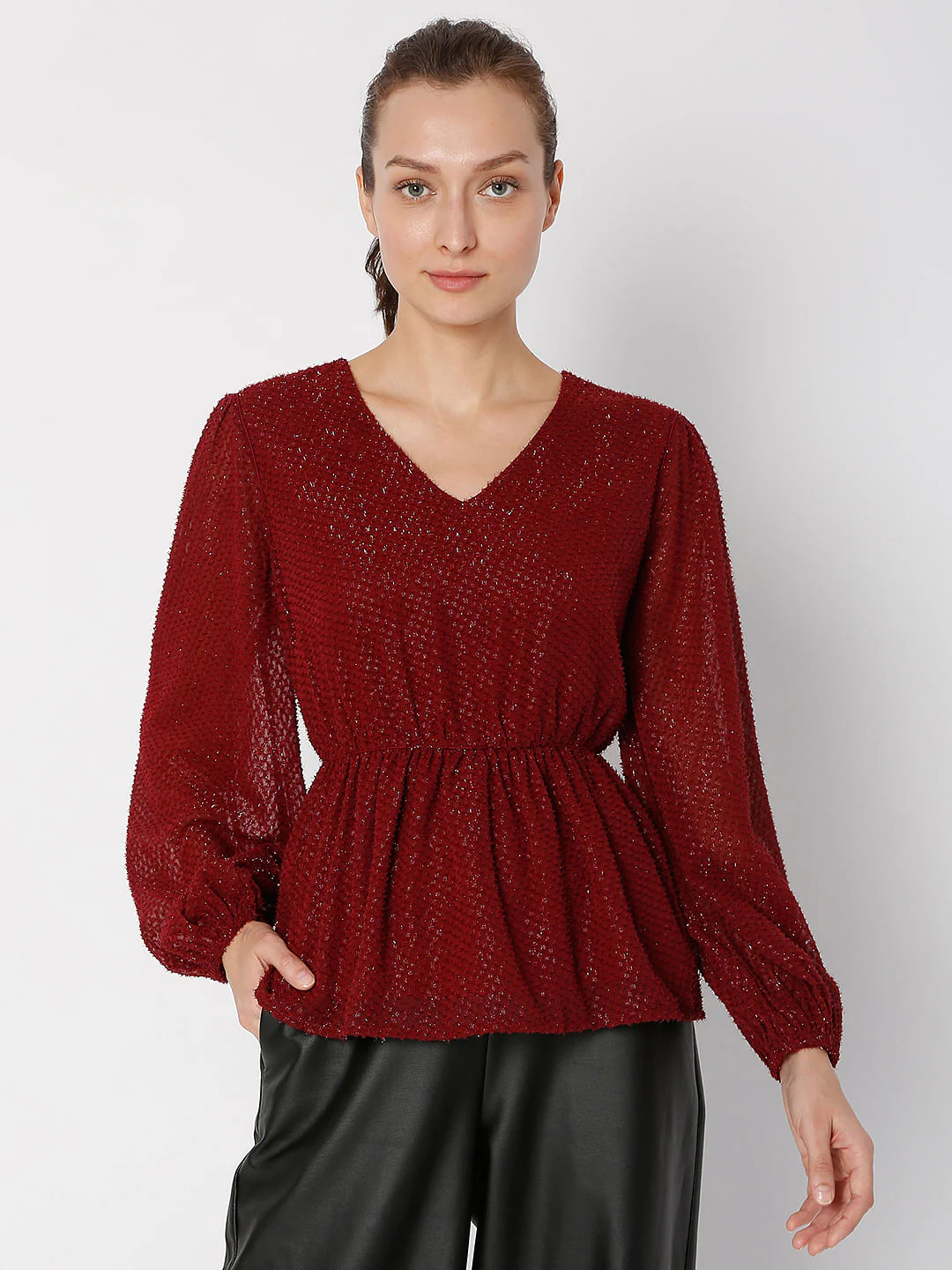 Maroon V-Neck Top - Image 2