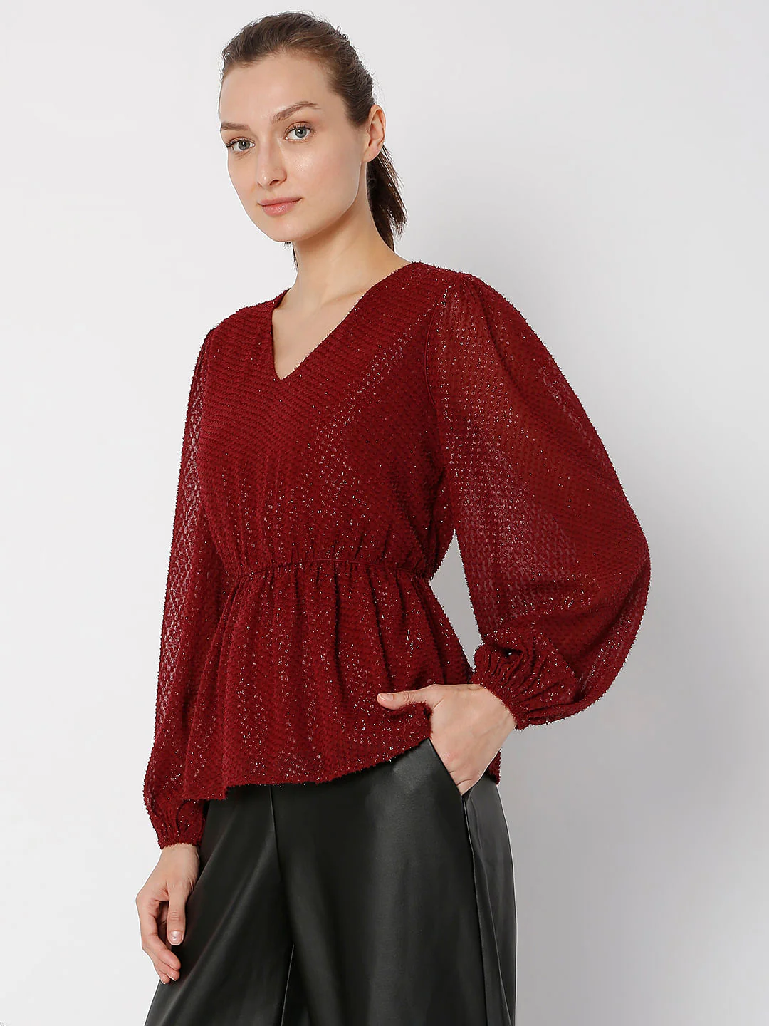 Maroon V-Neck Top - Image 3