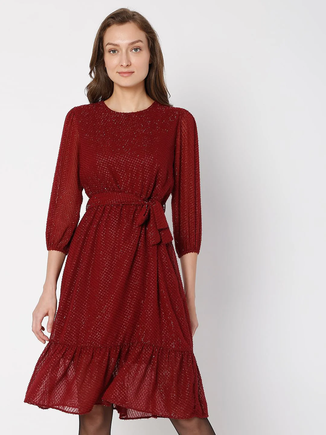 Maroon Tiered Midi Dress - Image 2