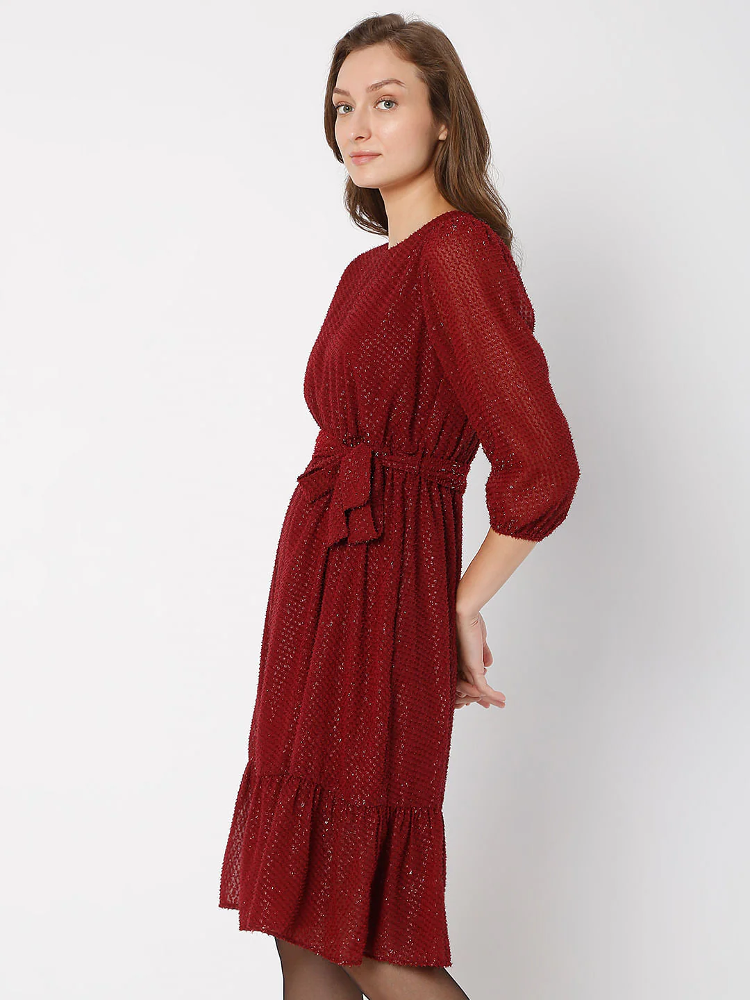 Maroon Tiered Midi Dress - Image 3
