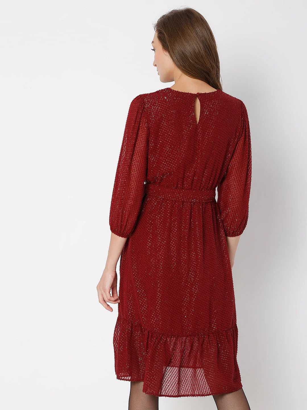 Maroon Tiered Midi Dress - Image 4