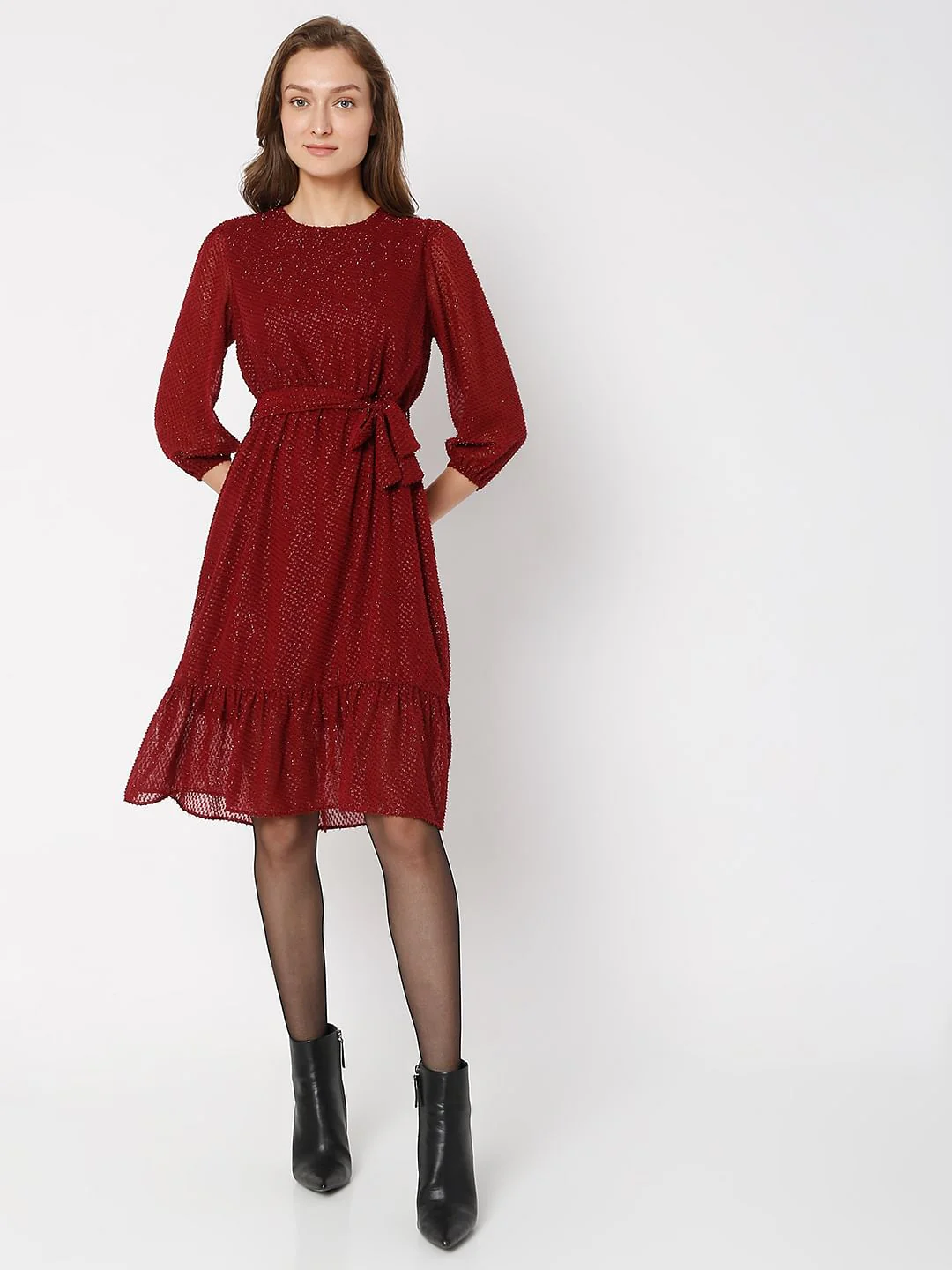 Maroon Tiered Midi Dress - Image 5