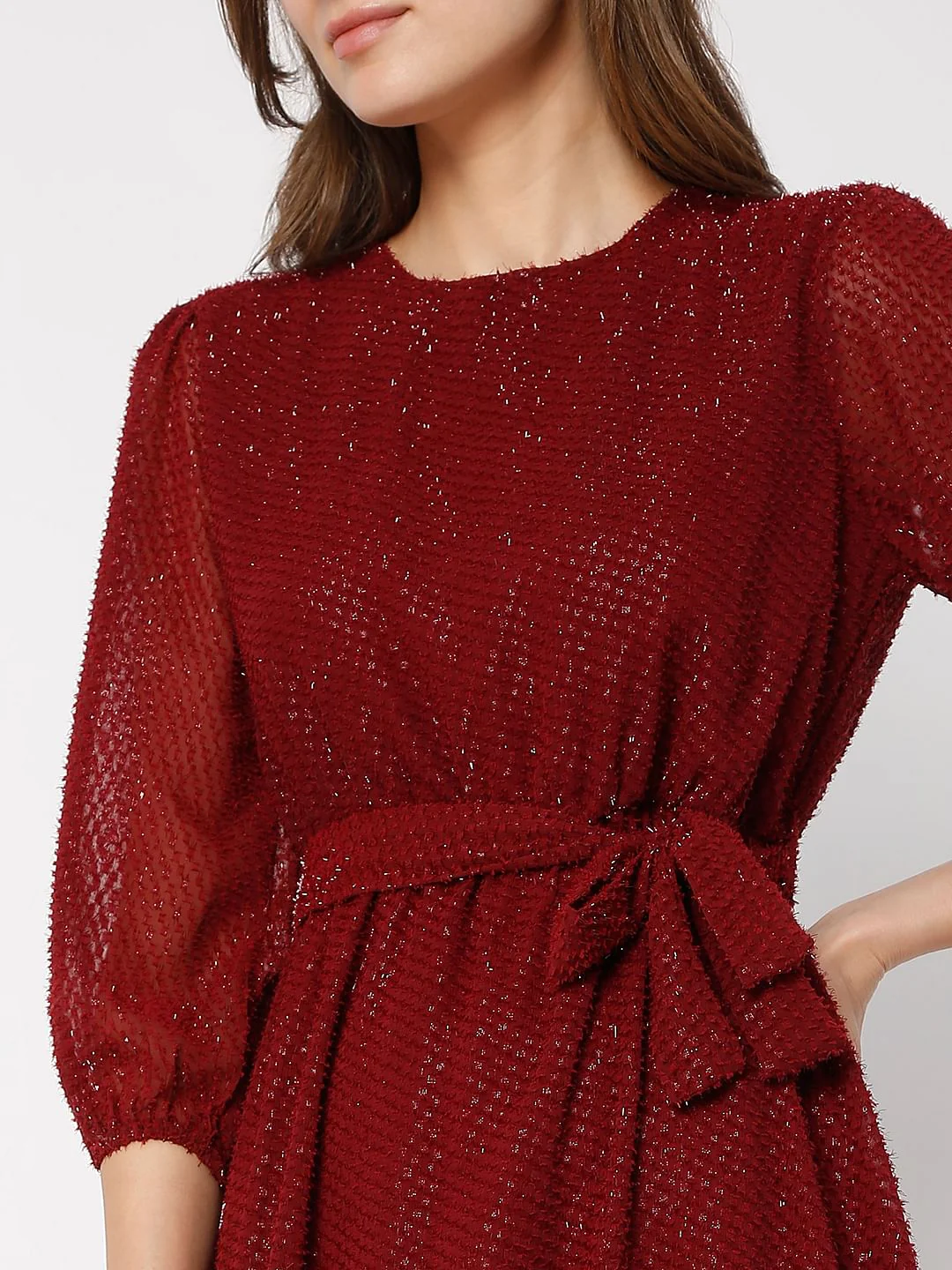 Maroon Tiered Midi Dress - Image 6