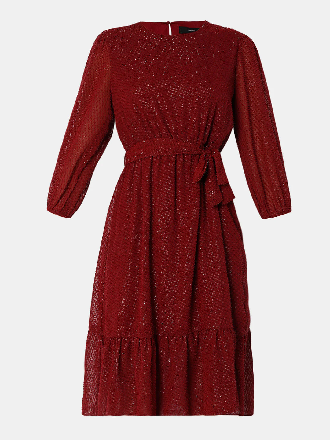 Maroon Tiered Midi Dress - Image 7