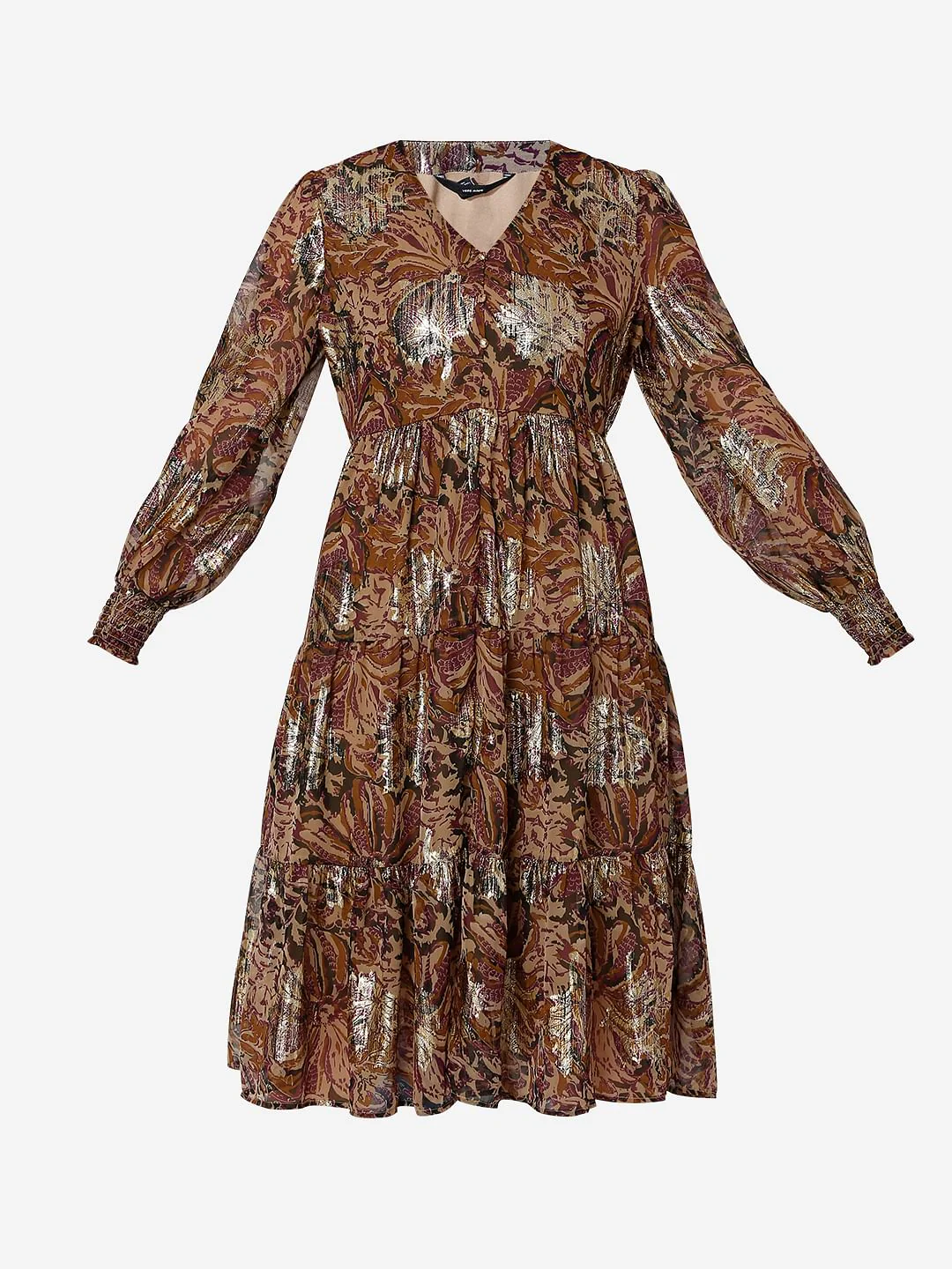 Brown Printed Tiered Shift Dress - Image 6