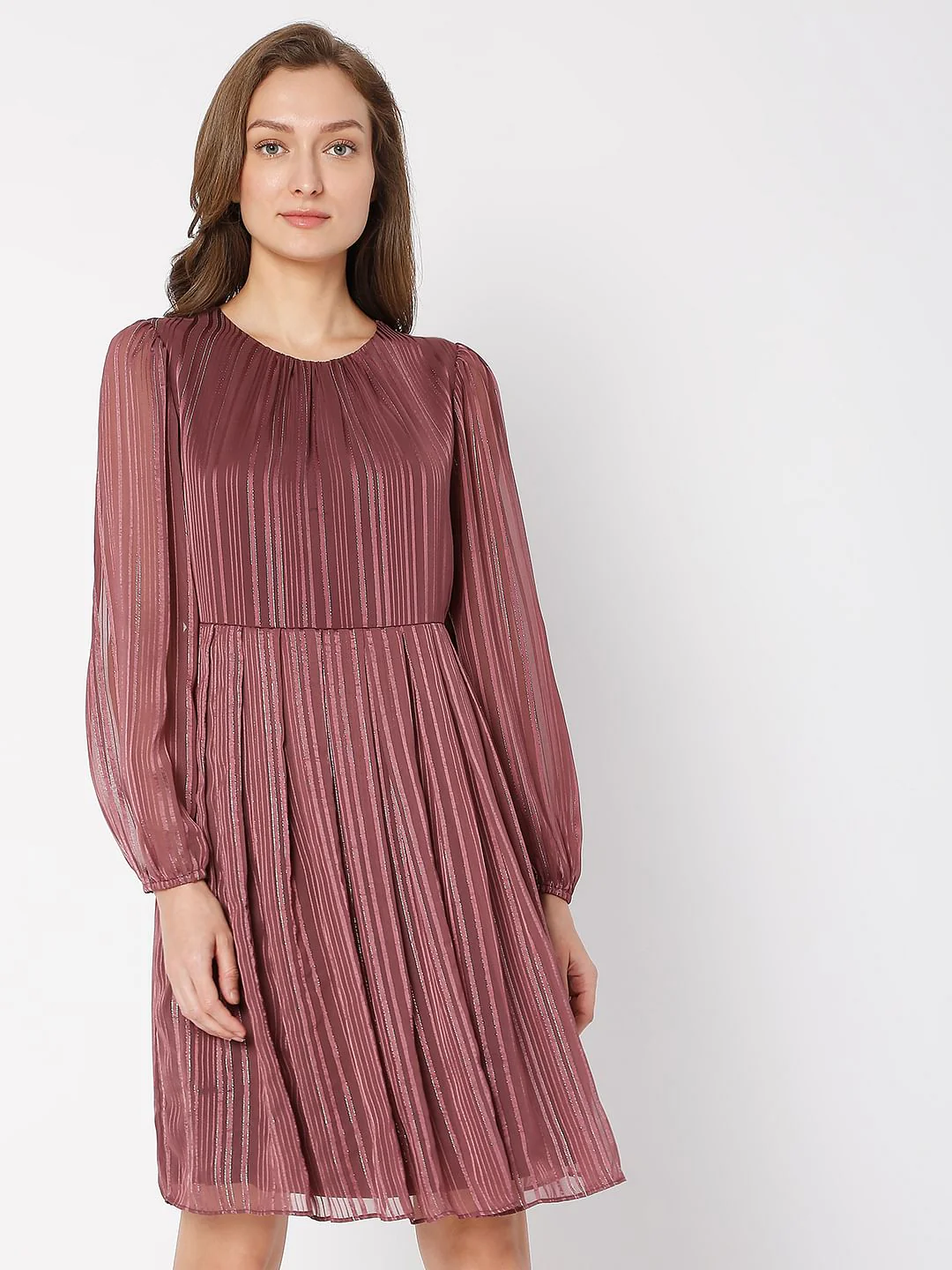 Violet Striped Fit & Flare Dress - Image 2