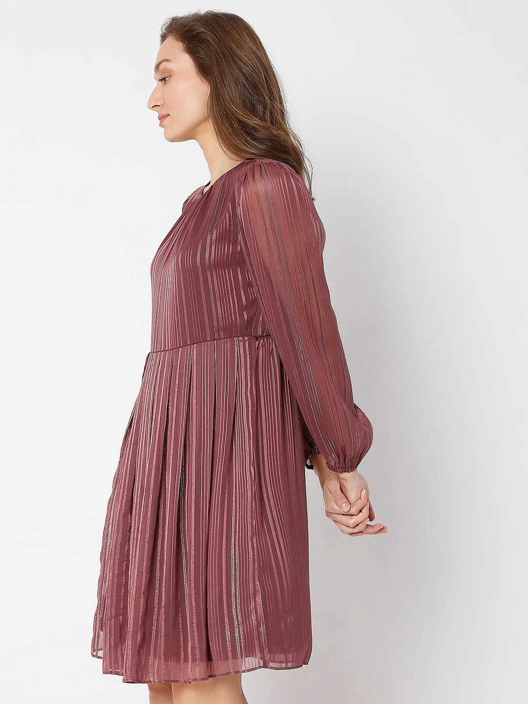 Violet Striped Fit & Flare Dress - Image 3