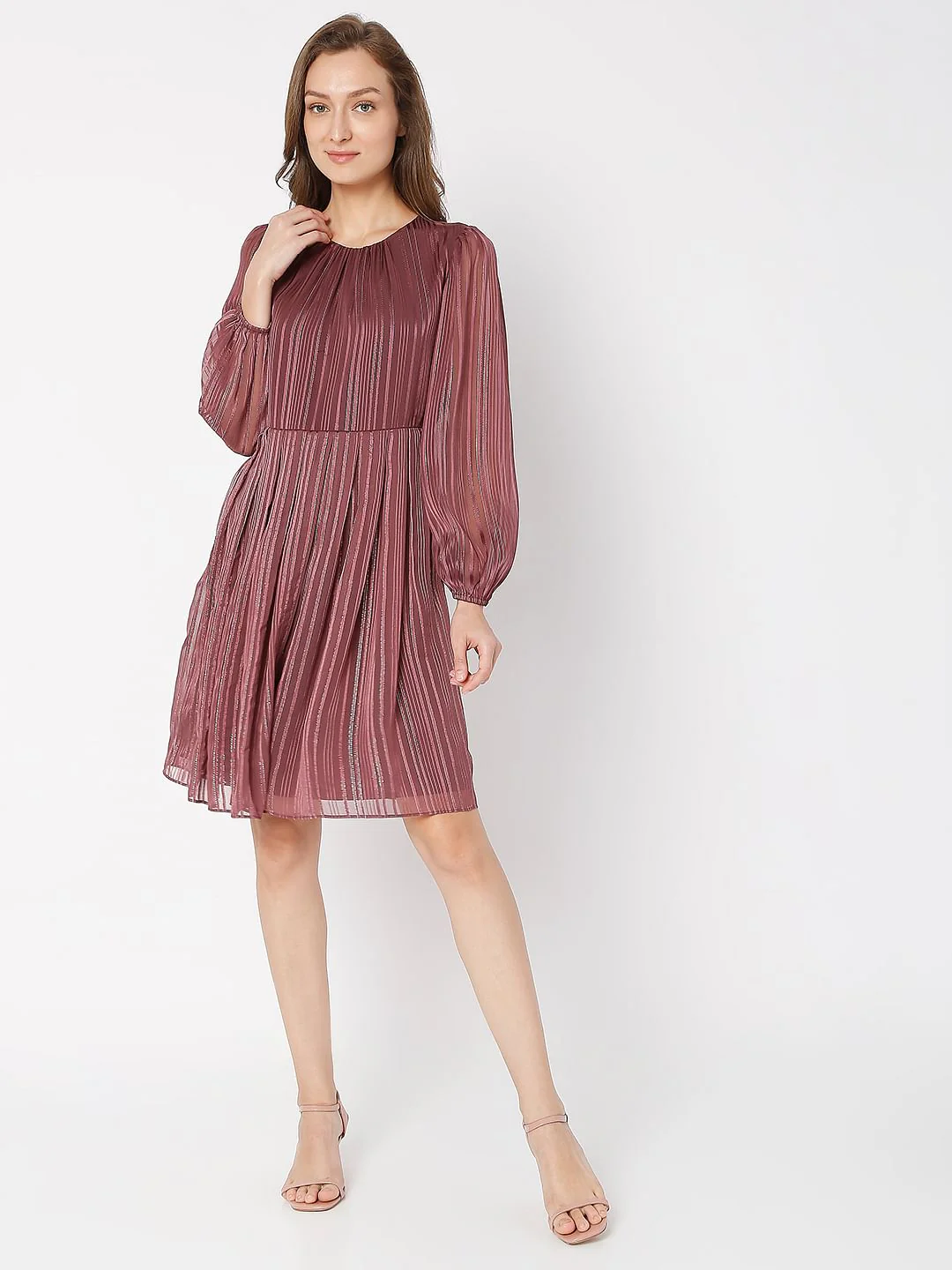 Violet Striped Fit & Flare Dress - Image 5