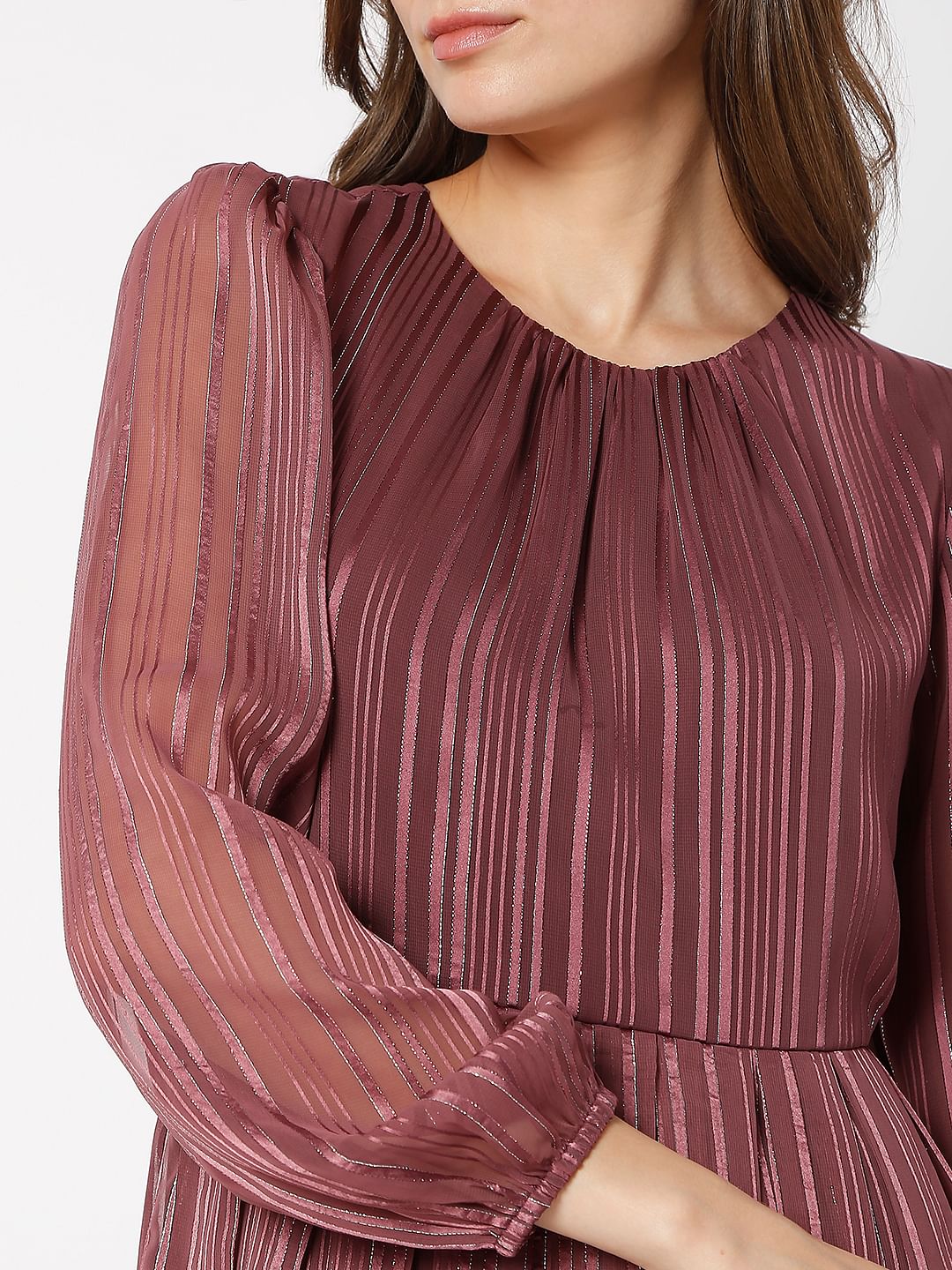 Violet Striped Fit & Flare Dress - Image 6