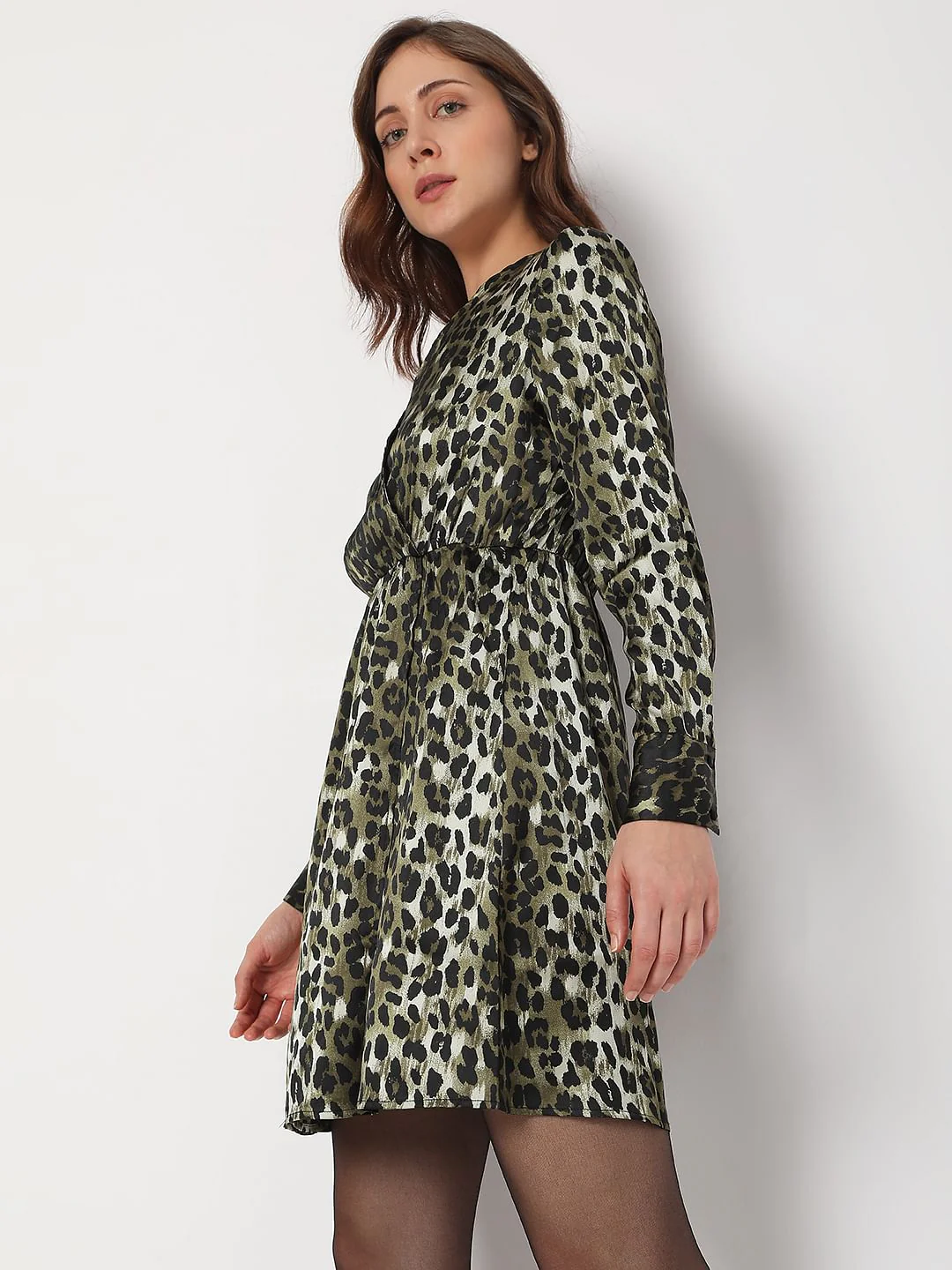 Green Animal Print Wrap Dress - Image 3