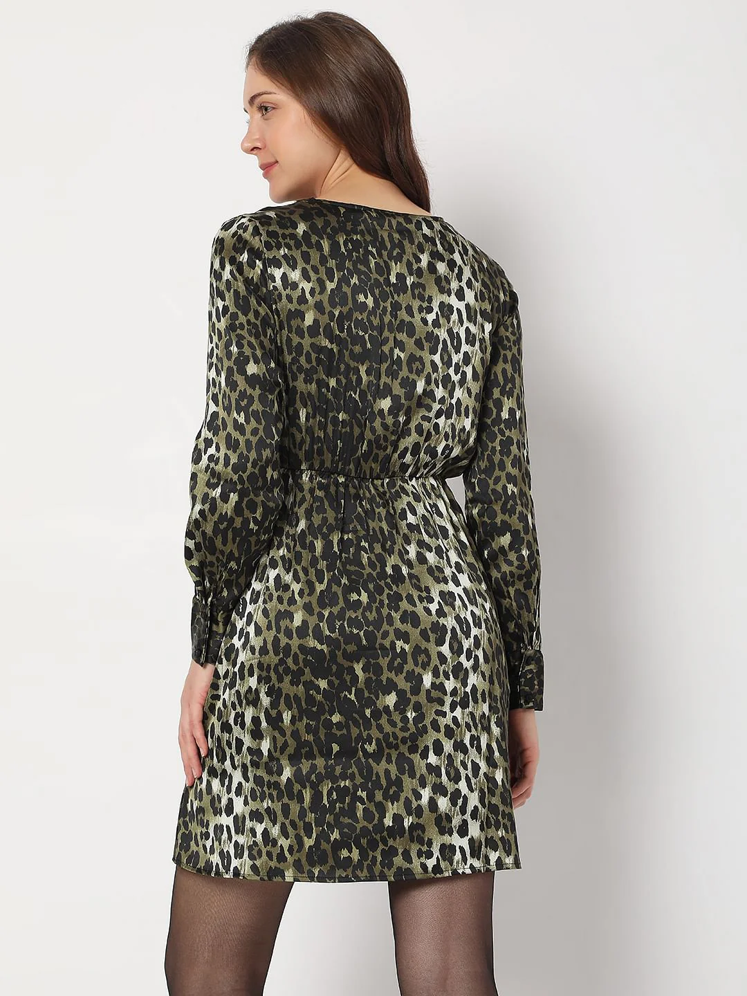 Green Animal Print Wrap Dress - Image 4