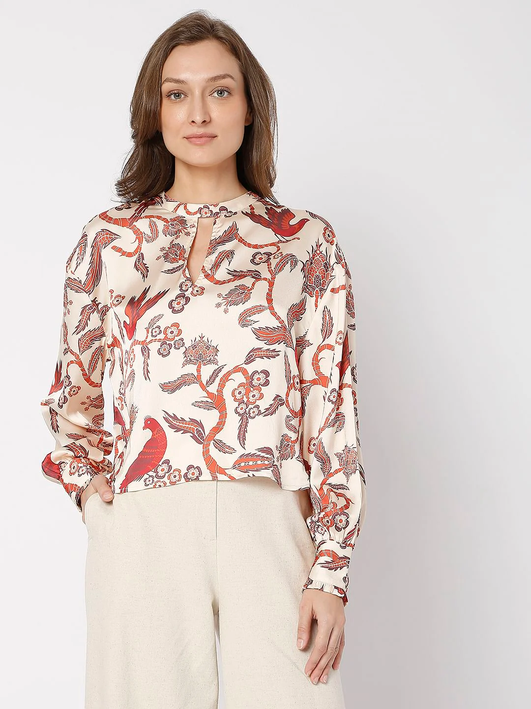 Beige Abstract Print Top - Image 2