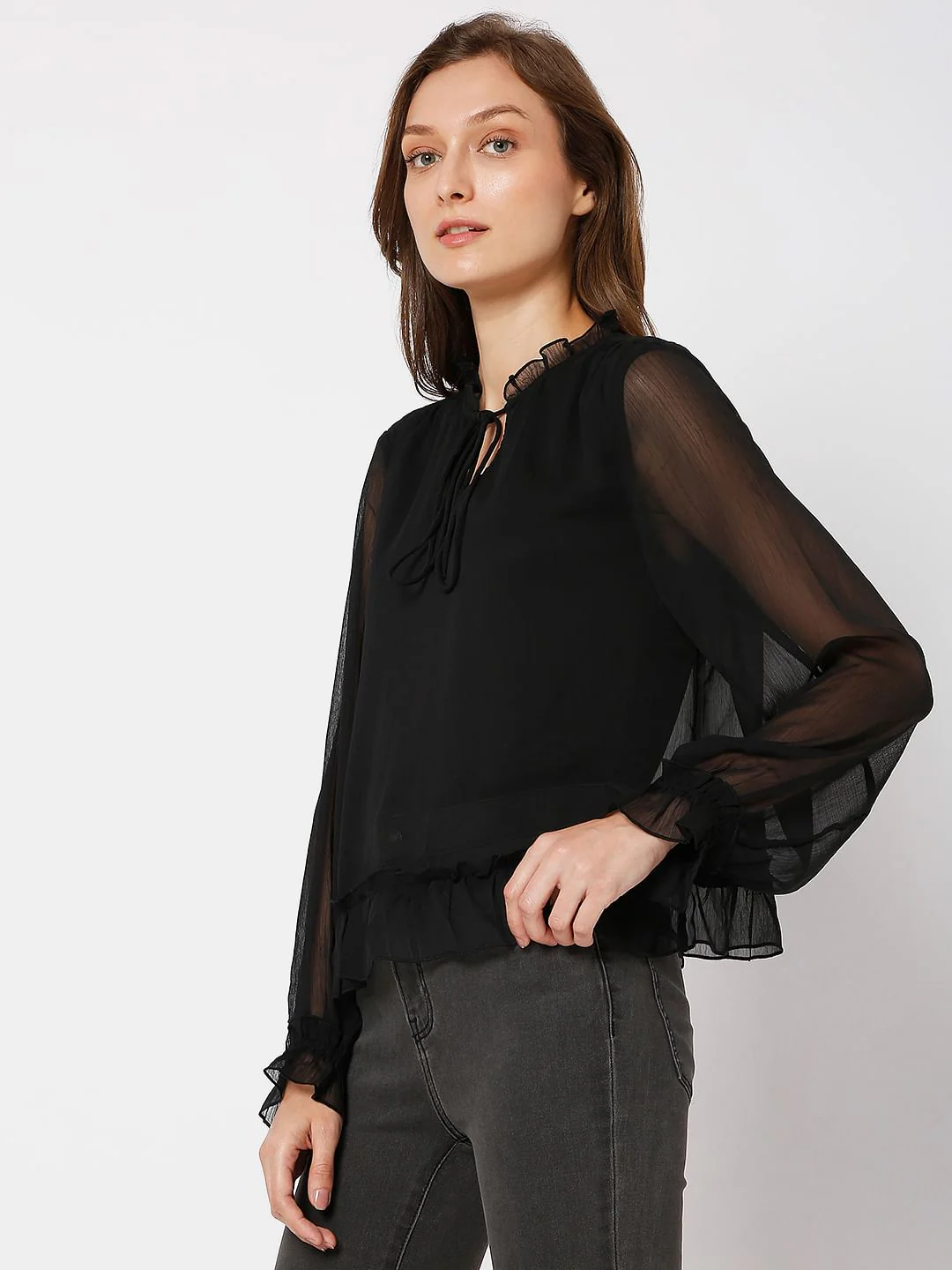 Black Ruffle Sheer Top - Image 3