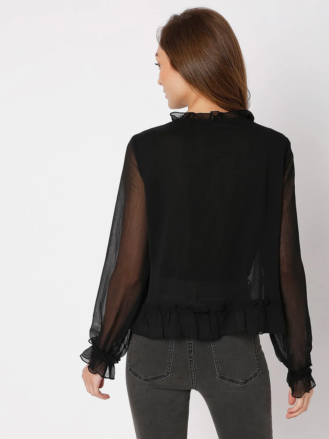 Black Ruffle Sheer Top - Image 4