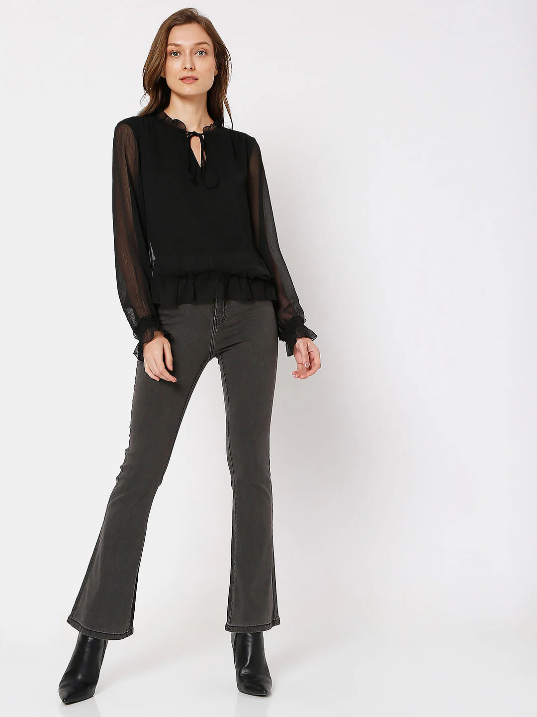 Black Ruffle Sheer Top - Image 5