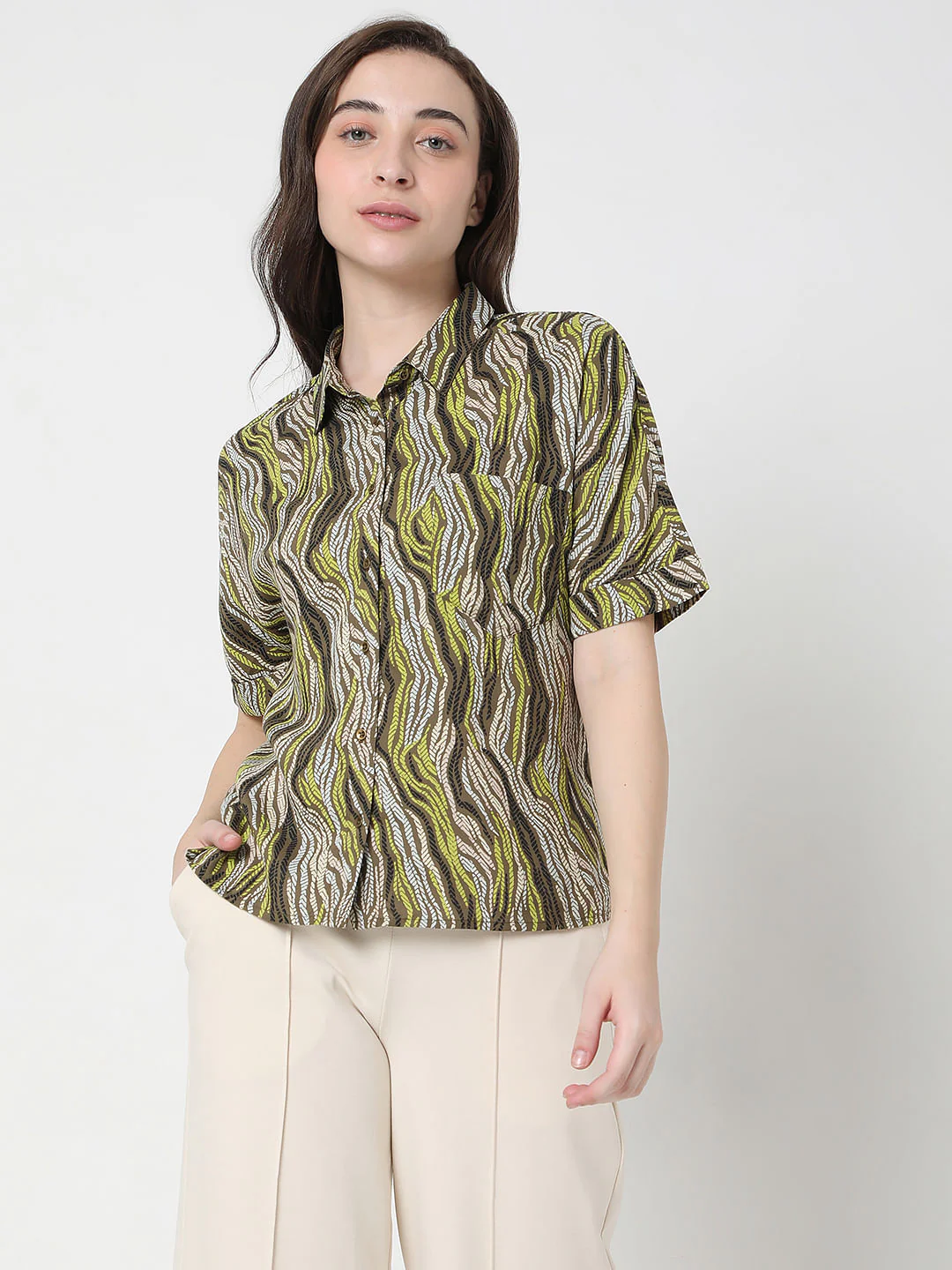 Green Abstract Print Shirt - Image 2