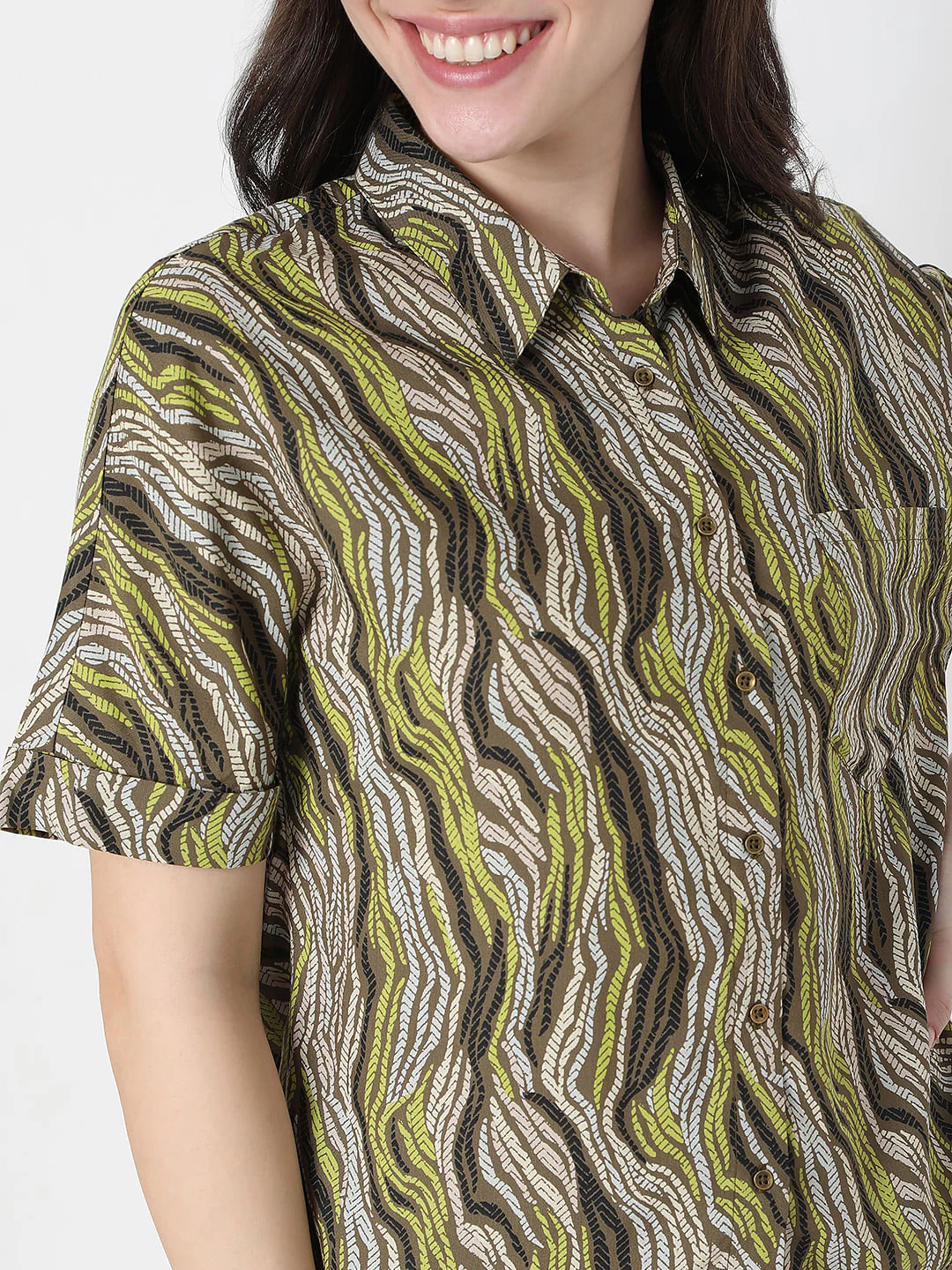 Green Abstract Print Shirt - Image 6