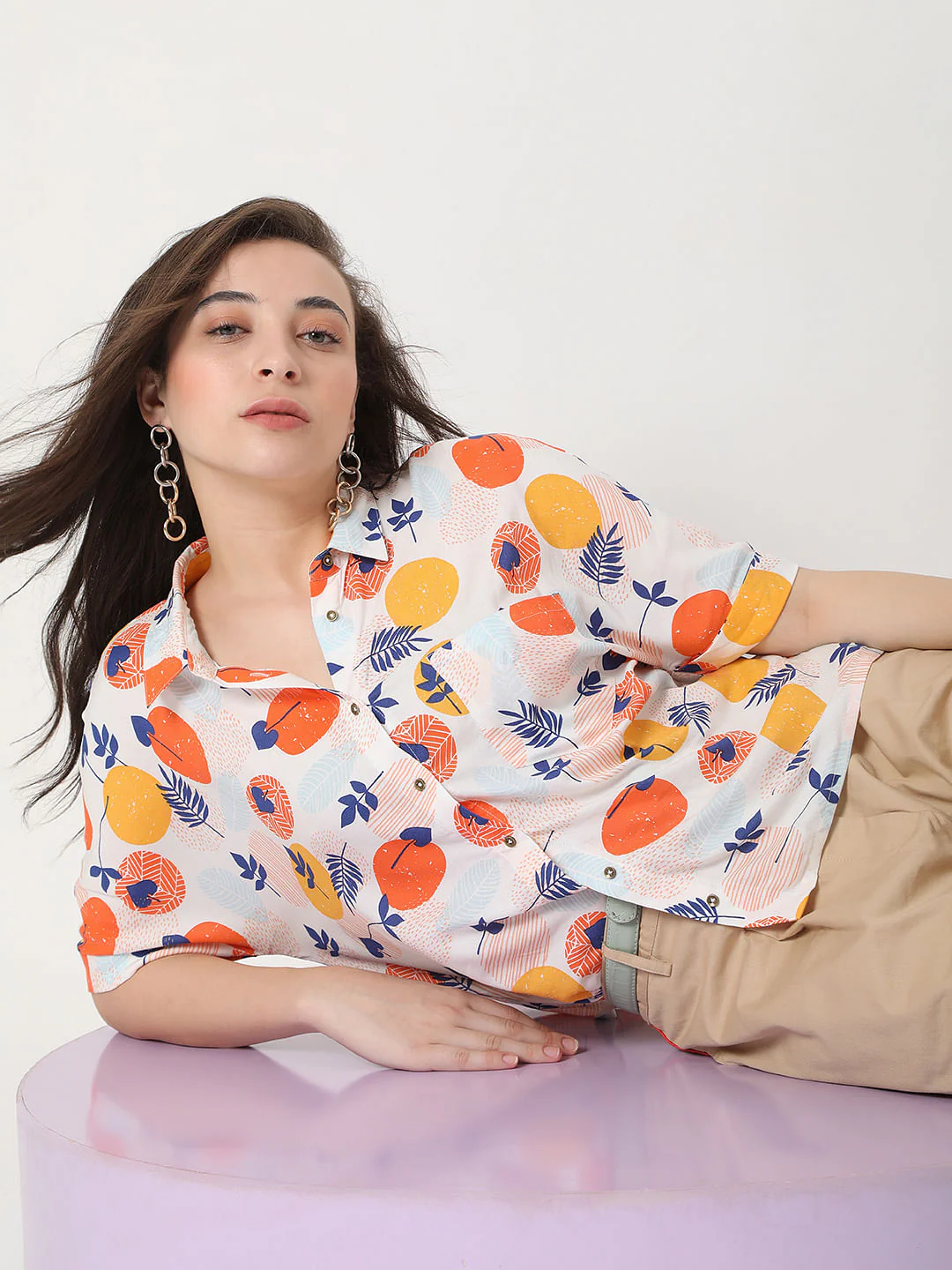 White Geometric Print Shirt
