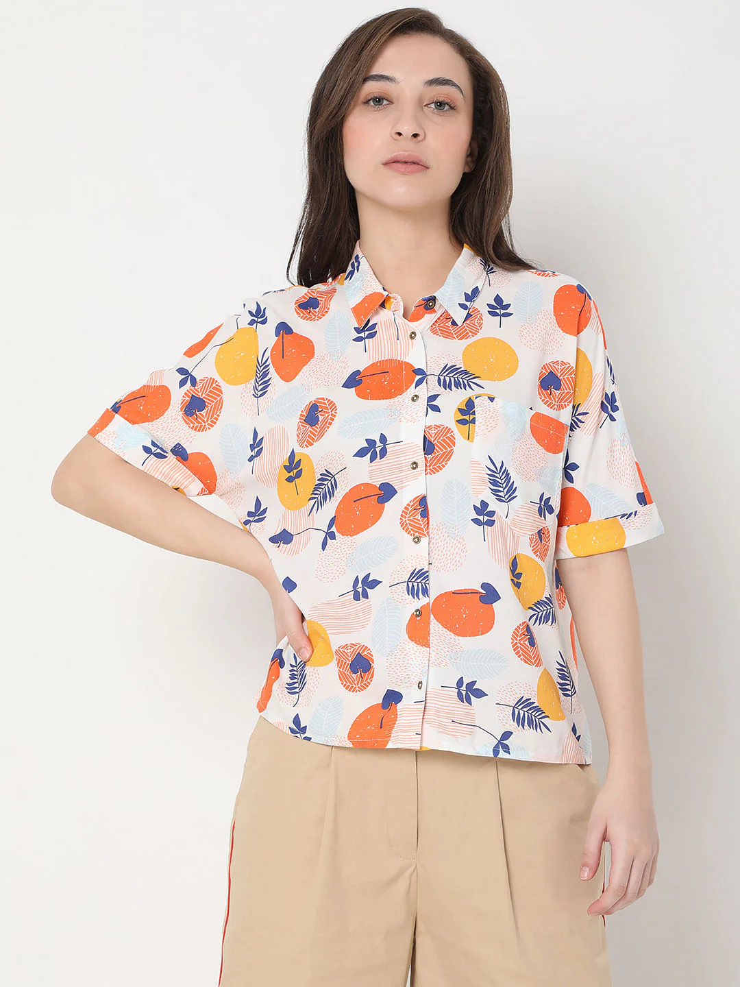White Geometric Print Shirt - Image 2